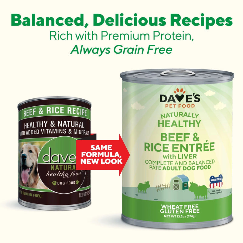 Dave's Natural Beef & Rice Wet Dog Food (13.2oz)