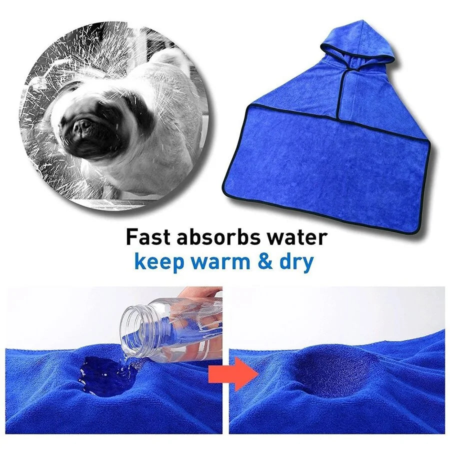 Soft Absorbent Pet Bathrobe with Drying Towel and Hat - Ameraeon