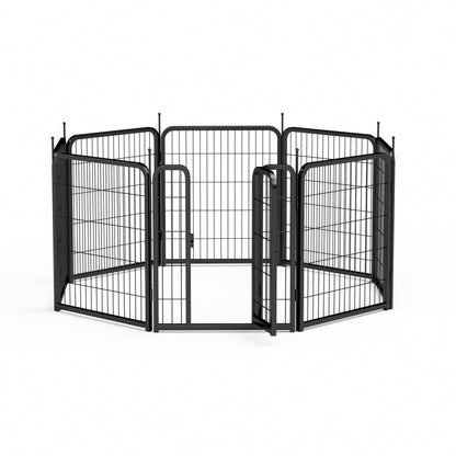Outdoor dog fence, 8-piece board dog fence. 31 inch portable pet sports fence. Black, 26.3 inches wide x 31.5 inches high.