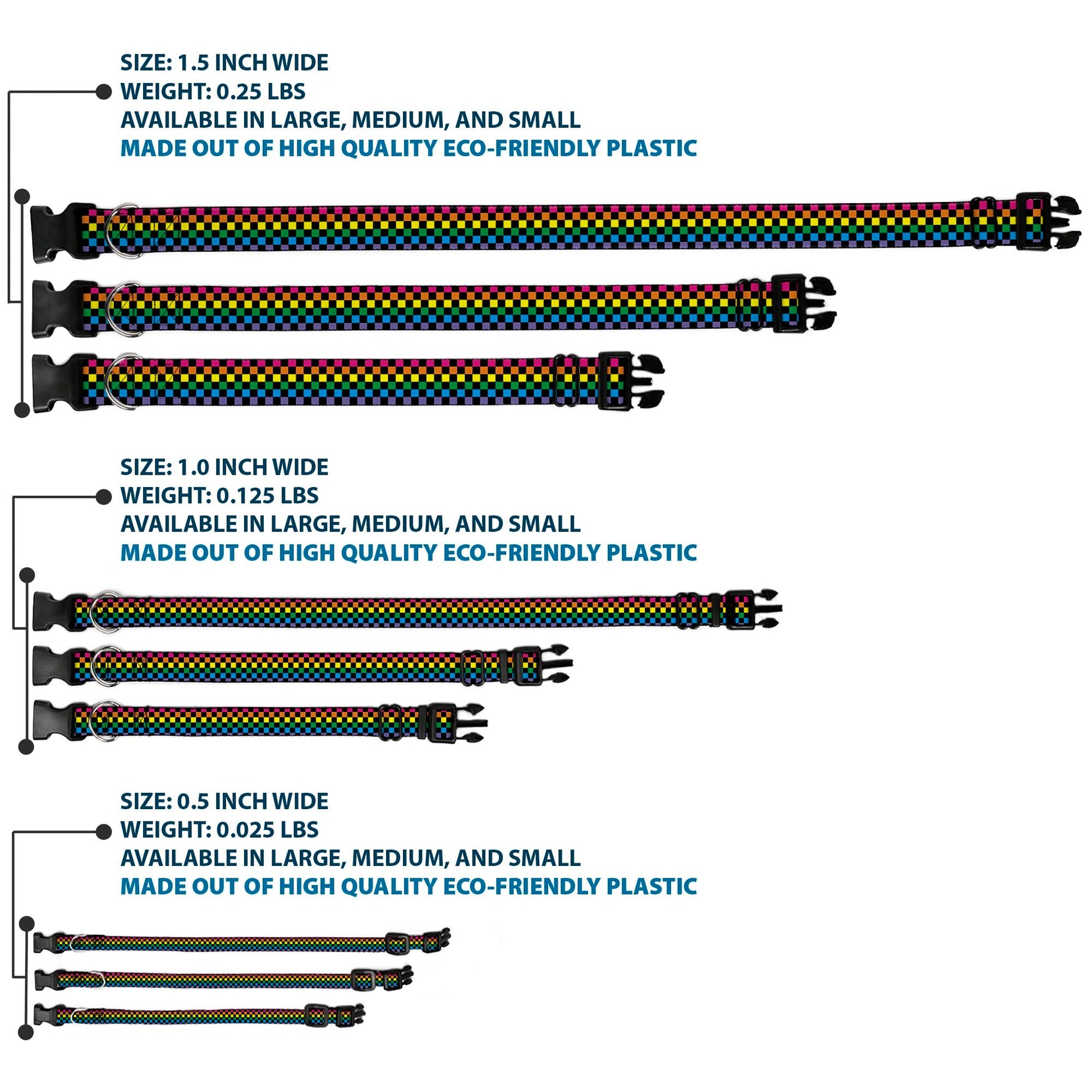 Plastic Clip Collar - Checker Black/Neon Rainbow - Premium Dog Collars - Buckle - Down