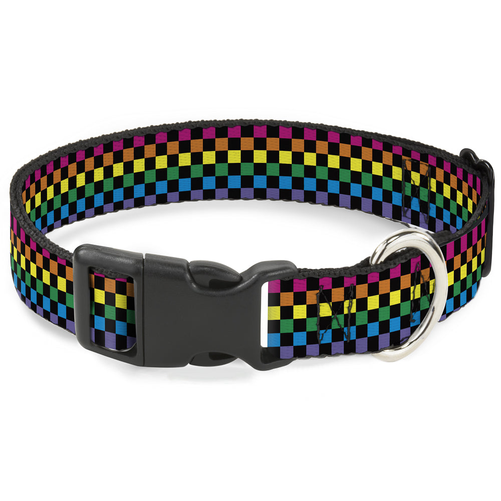 Plastic Clip Collar - Checker Black/Neon Rainbow - Premium Dog Collars - Buckle - Down