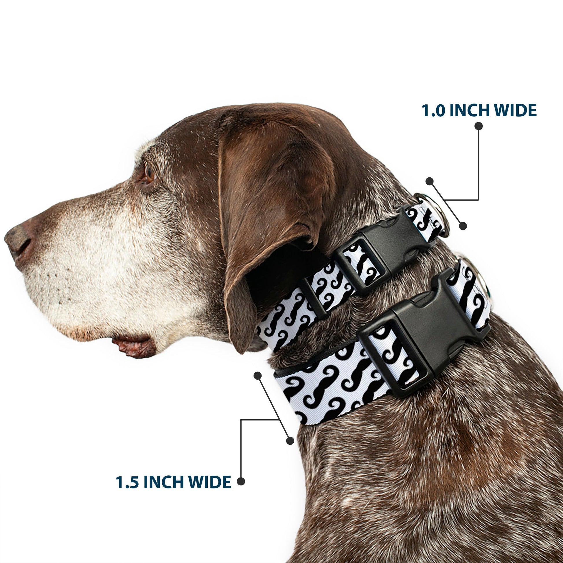 Plastic Clip Collar - Diagonal Handlebar Mustaches White/Black - Premium Dog Collars - Buckle - Down