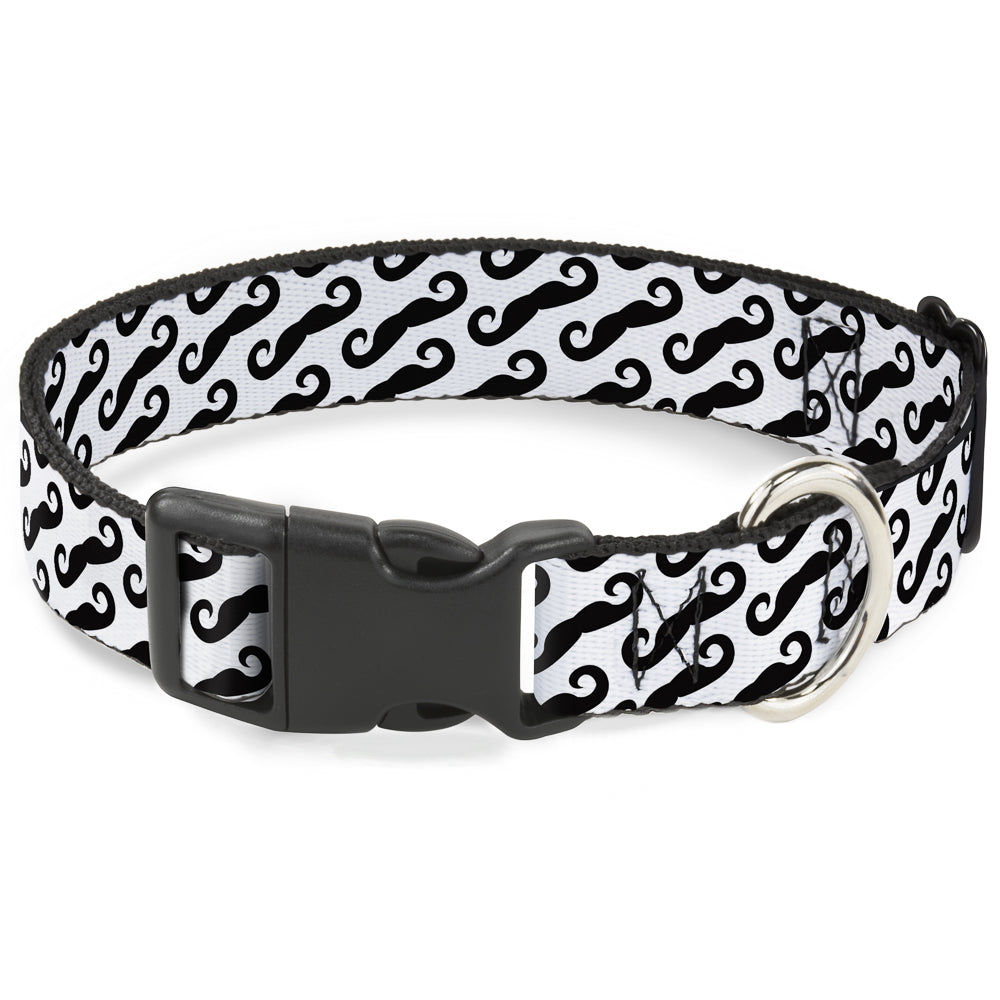 Plastic Clip Collar - Diagonal Handlebar Mustaches White/Black - Premium Dog Collars - Buckle - Down