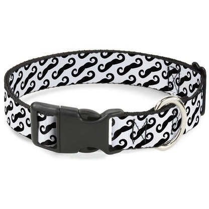 Dog Collar Plastic Clip Diagonal Mustaches White Black 🐕