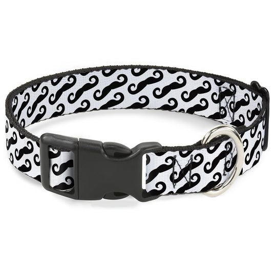 Dog Collar Plastic Clip Diagonal Mustaches White Black 🐕