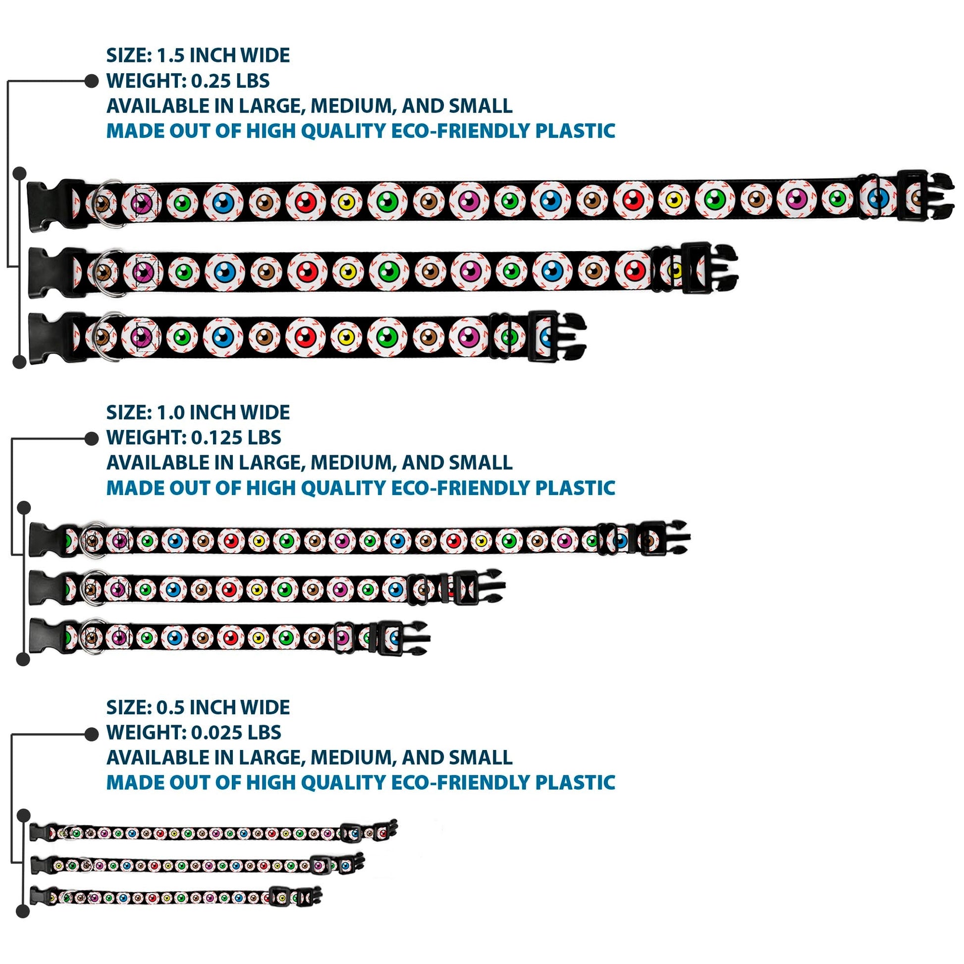 Plastic Clip Collar - Eyeballs Black/Multi Color - Premium Dog Collars - Buckle - Down