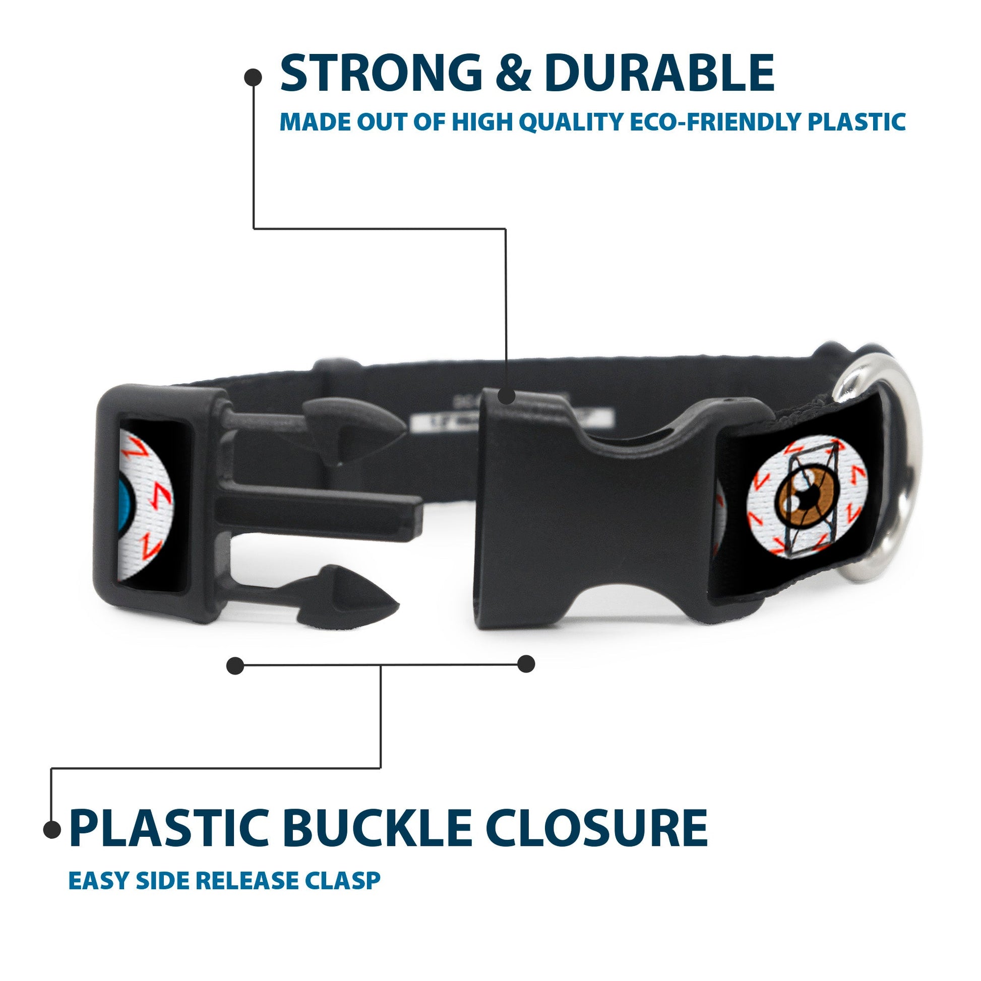 Plastic Clip Collar - Eyeballs Black/Multi Color - Premium Dog Collars - Buckle - Down