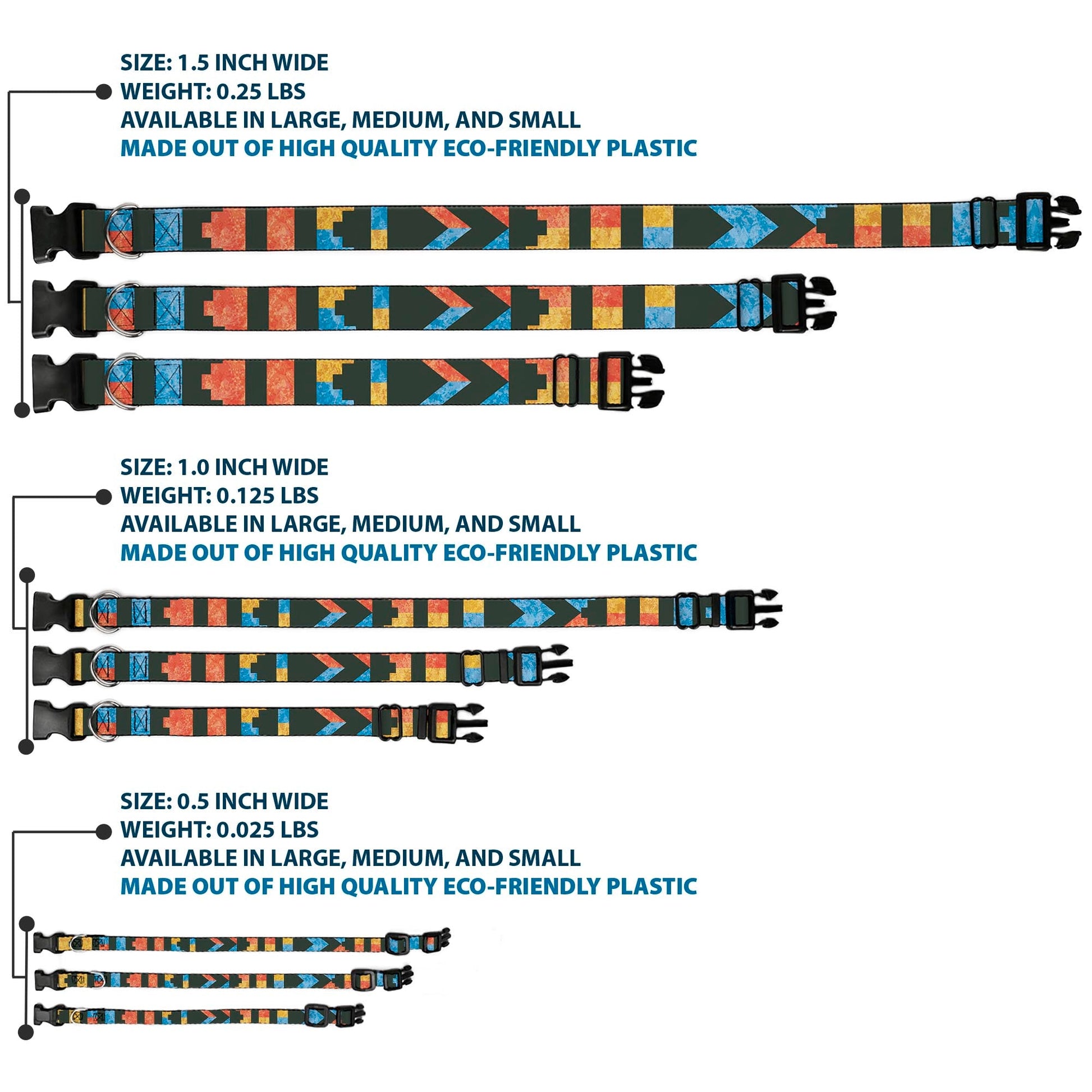 Plastic Clip Collar - Geometric8 Charcoal/Orange/Gold/Blue - Premium Dog Collars - Buckle - Down