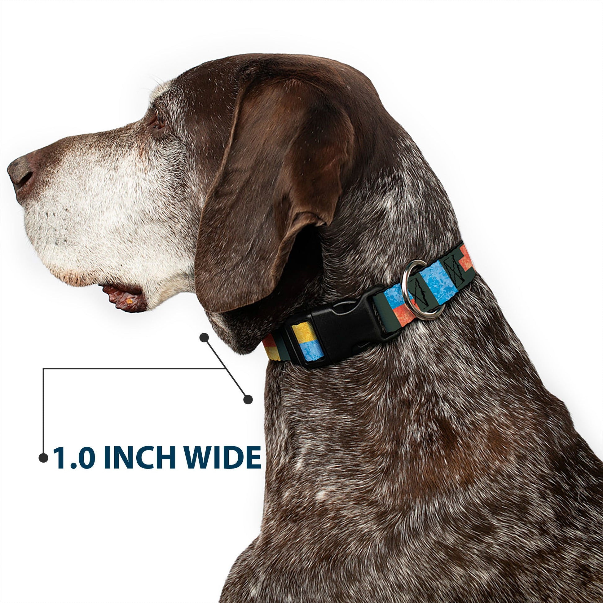 Plastic Clip Collar - Geometric8 Charcoal/Orange/Gold/Blue - Premium Dog Collars - Buckle - Down