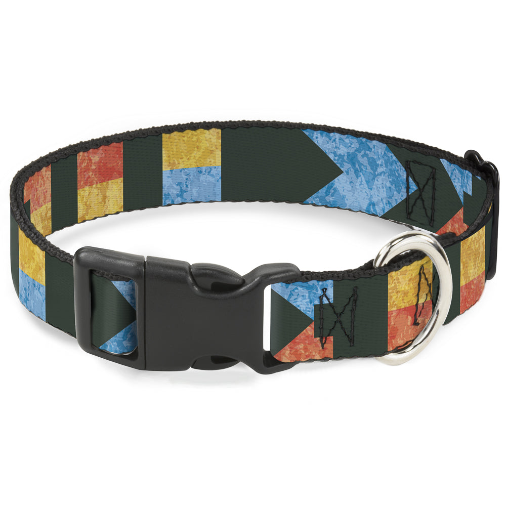 Plastic Clip Collar - Geometric8 Charcoal/Orange/Gold/Blue - Premium Dog Collars - Buckle - Down
