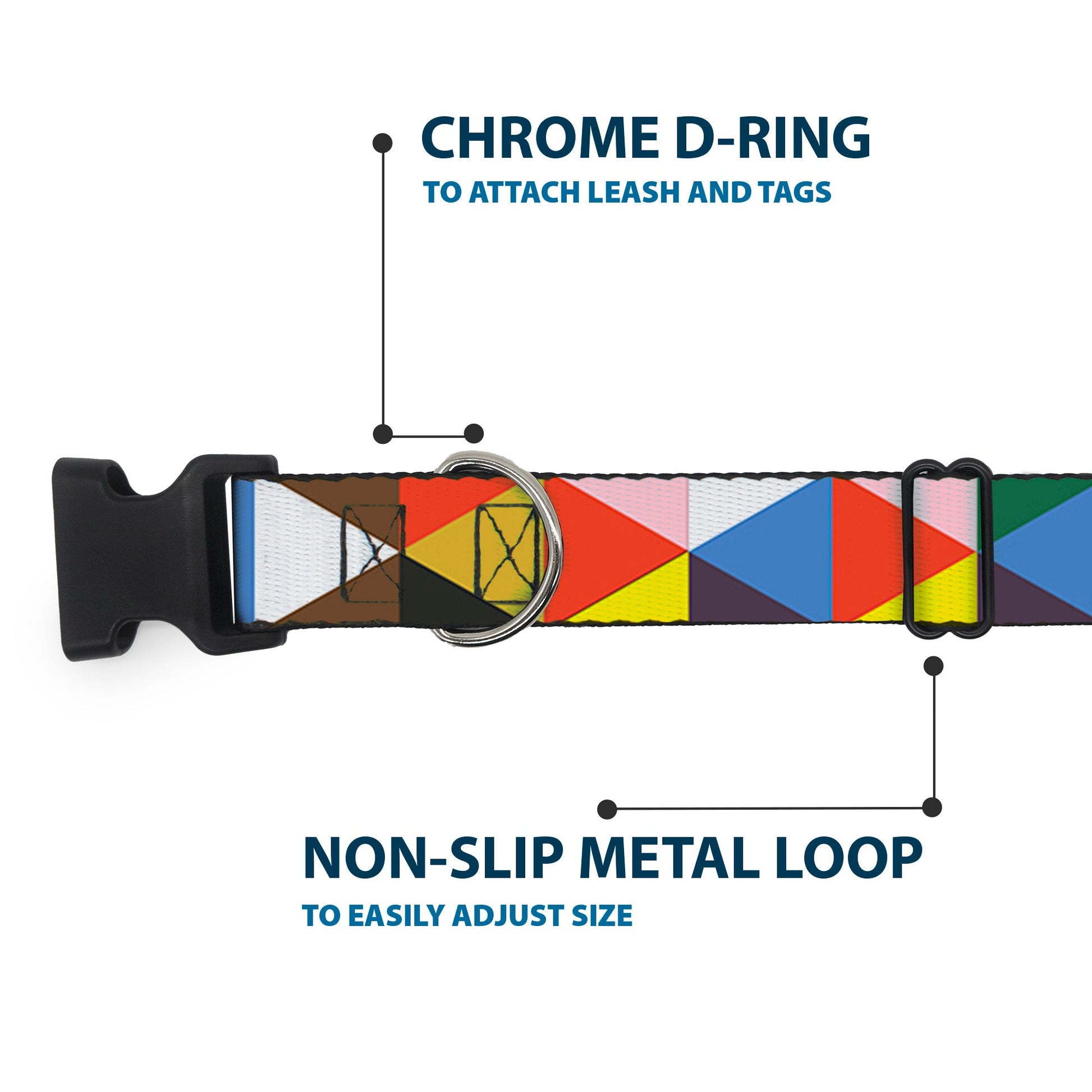 Plastic Clip Collar - Geometric Triangle Blocks Multi Color - Premium Dog Collars - Buckle - Down