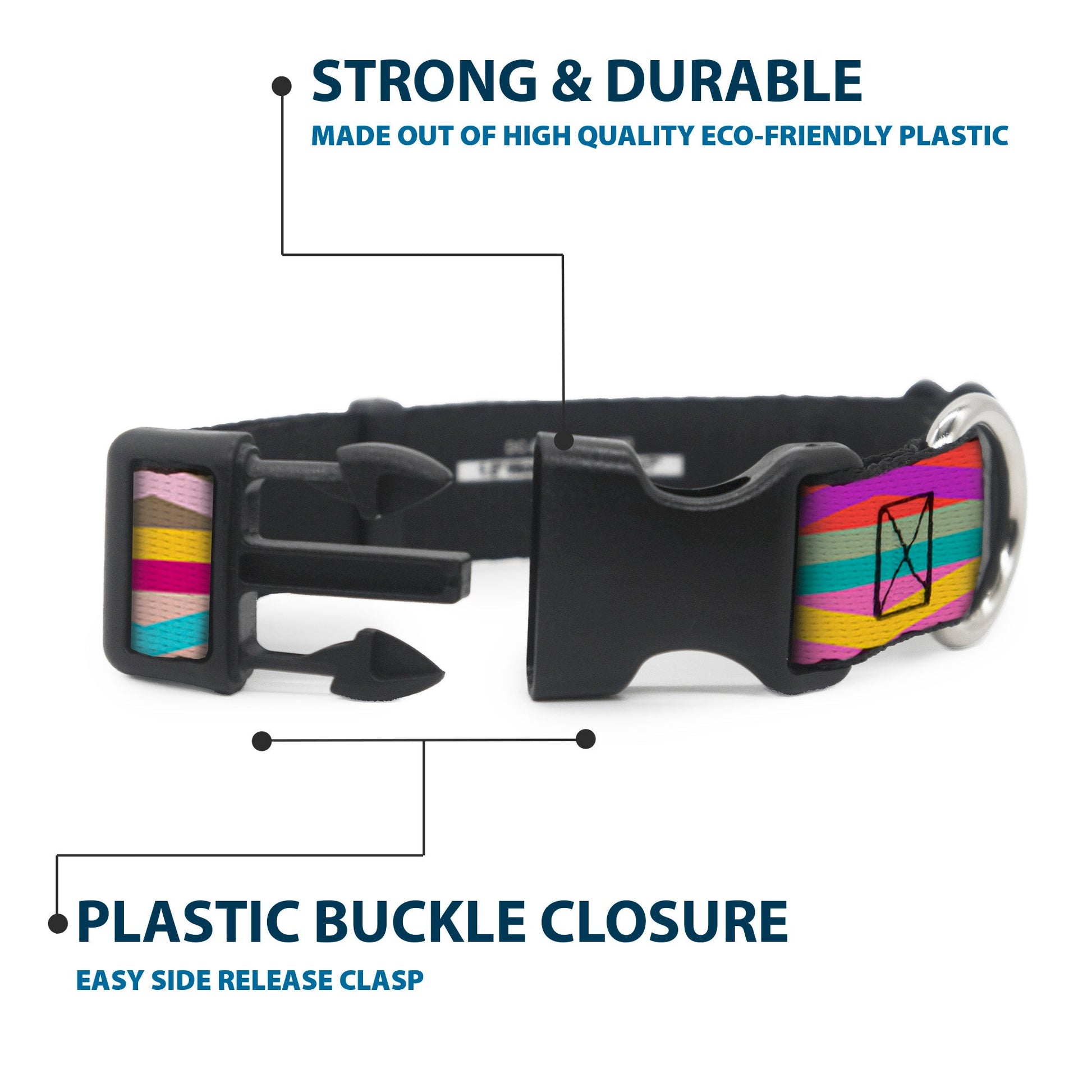 Plastic Clip Collar - Geometric10 Multi Color - Premium Dog Collars - Buckle - Down