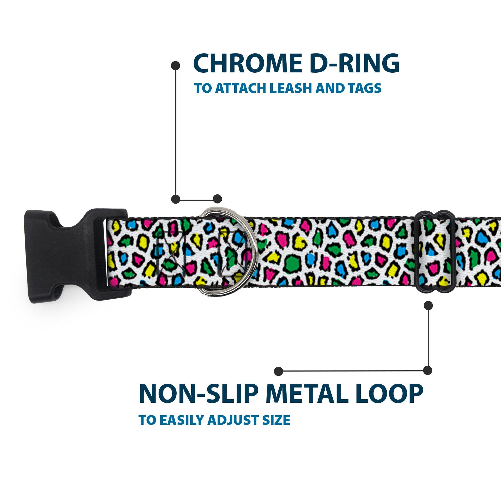 Plastic Clip Collar - Leopard White/Multi Color - Premium Dog Collars - Buckle - Down