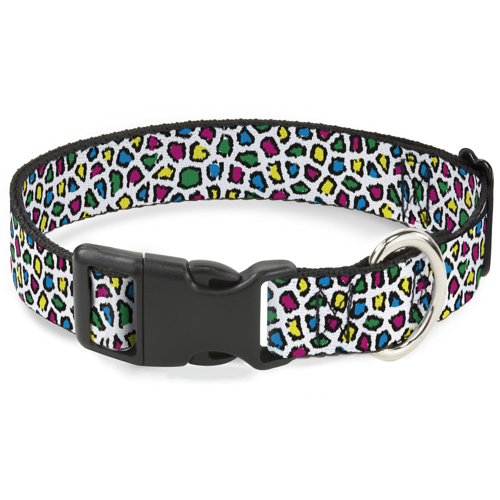 Plastic Clip Collar - Leopard White/Multi Color - Premium Dog Collars - Buckle - Down
