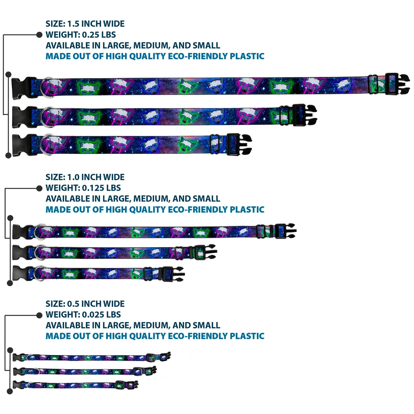 Dog Collar Plastic Clip Space Cats Laser Eyes Fun 🐕