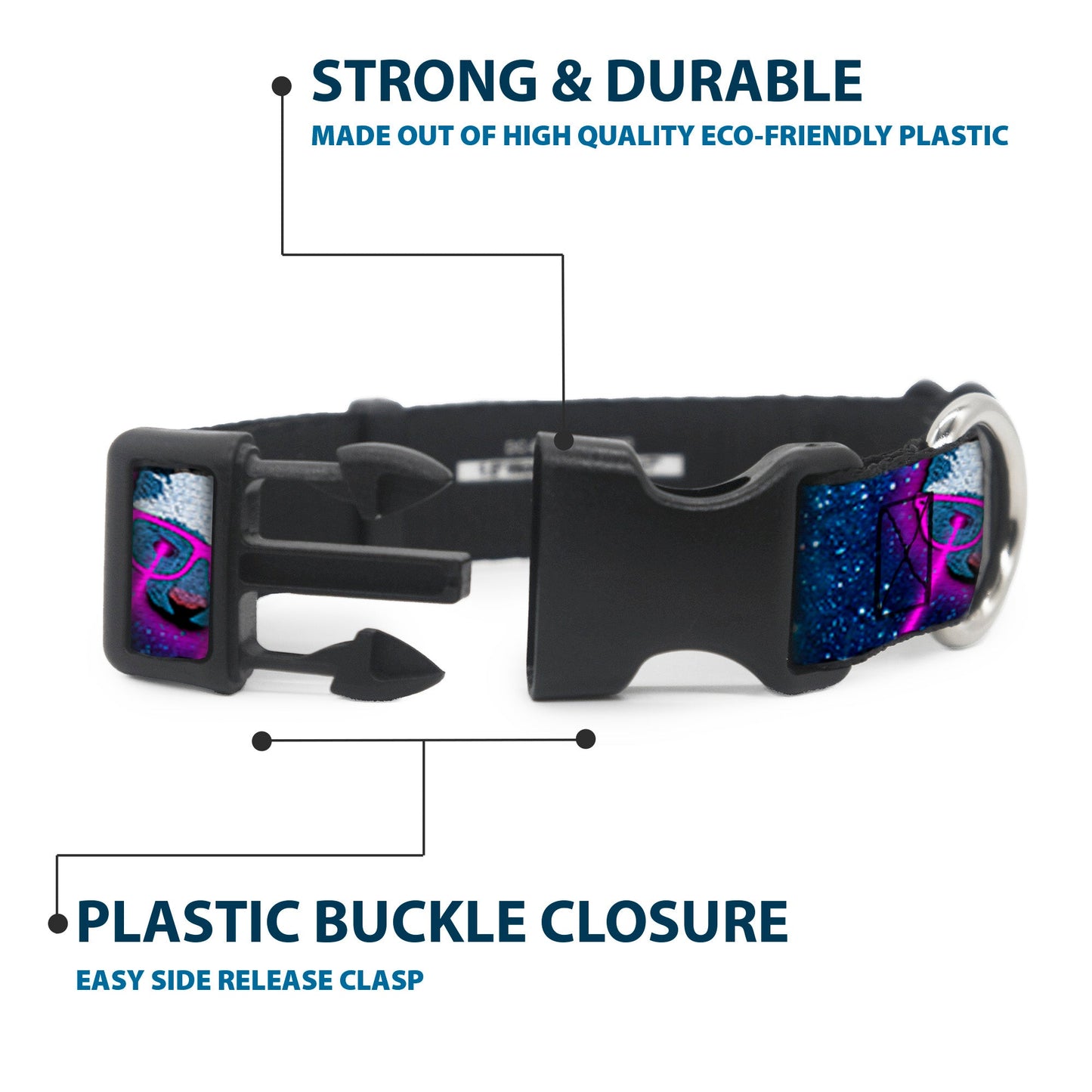 Dog Collar Plastic Clip Space Cats Laser Eyes Fun 🐕