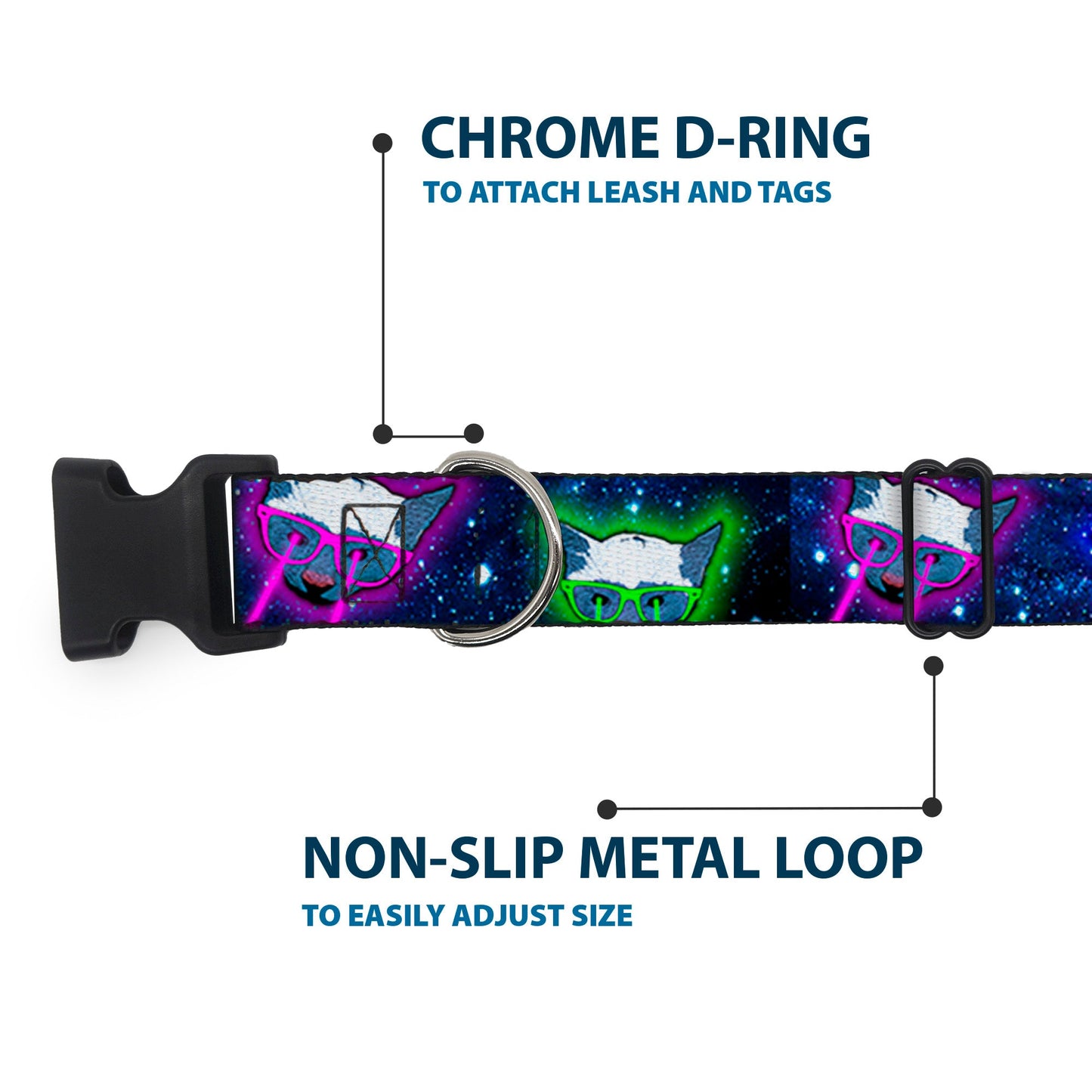 Dog Collar Plastic Clip Space Cats Laser Eyes Fun 🐕