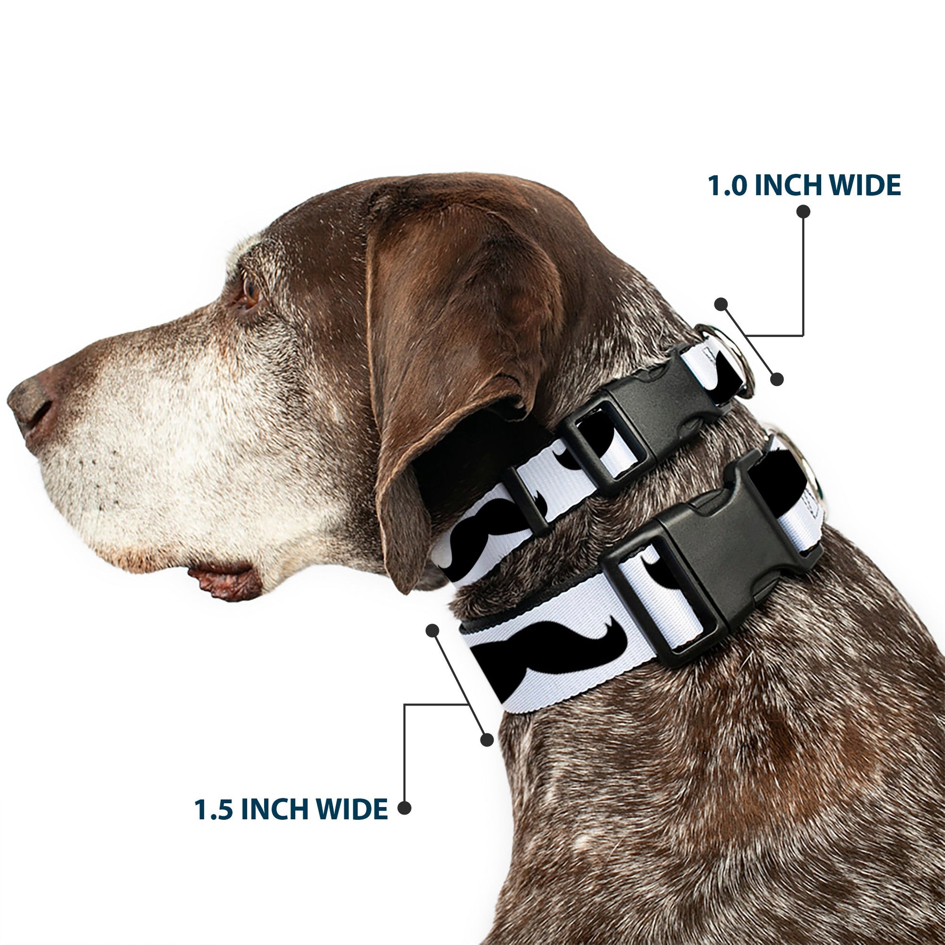Plastic Clip Collar - Mustaches White/Black - Premium Dog Collars - Buckle - Down