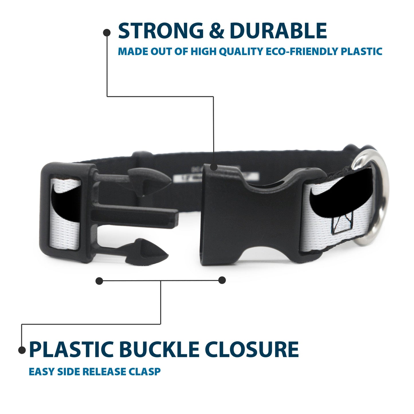 Plastic Clip Collar - Mustaches White/Black - Premium Dog Collars - Buckle - Down