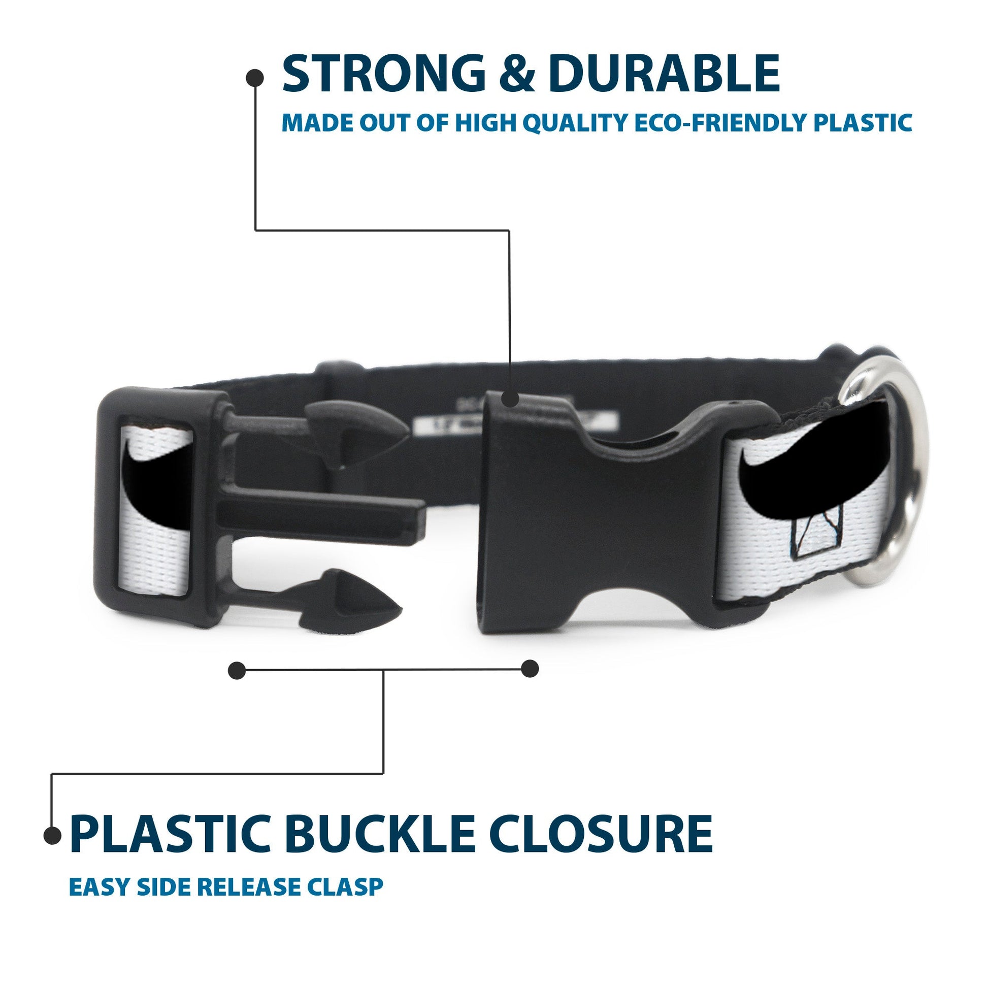 Plastic Clip Collar - Mustaches White/Black - Premium Dog Collars - Buckle - Down