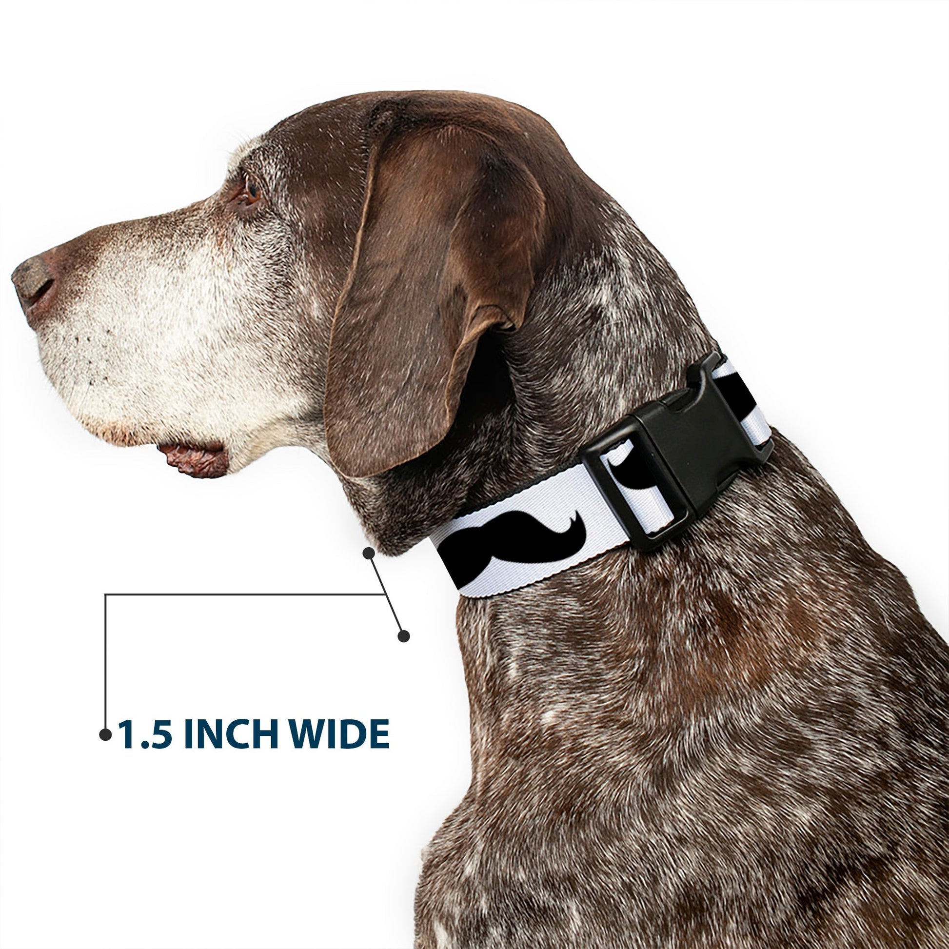 Plastic Clip Collar - Mustaches White/Black - Premium Dog Collars - Buckle - Down