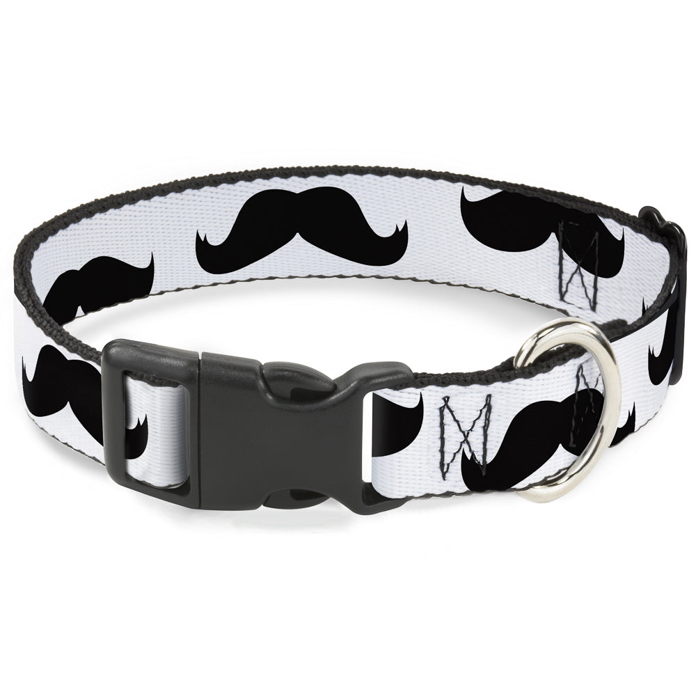 Plastic Clip Collar - Mustaches White/Black - Premium Dog Collars - Buckle - Down