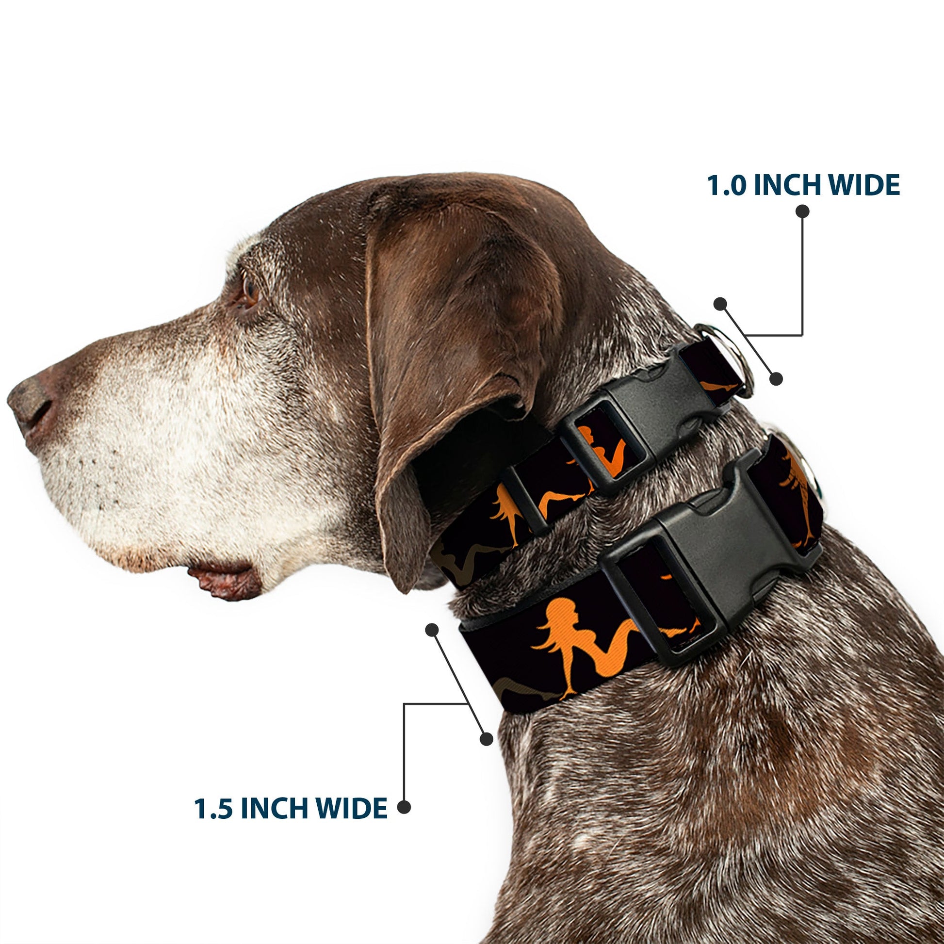 Plastic Clip Collar - Mud Flap Girl Repeat Black/Orange Fade - Premium Dog Collars - Buckle - Down