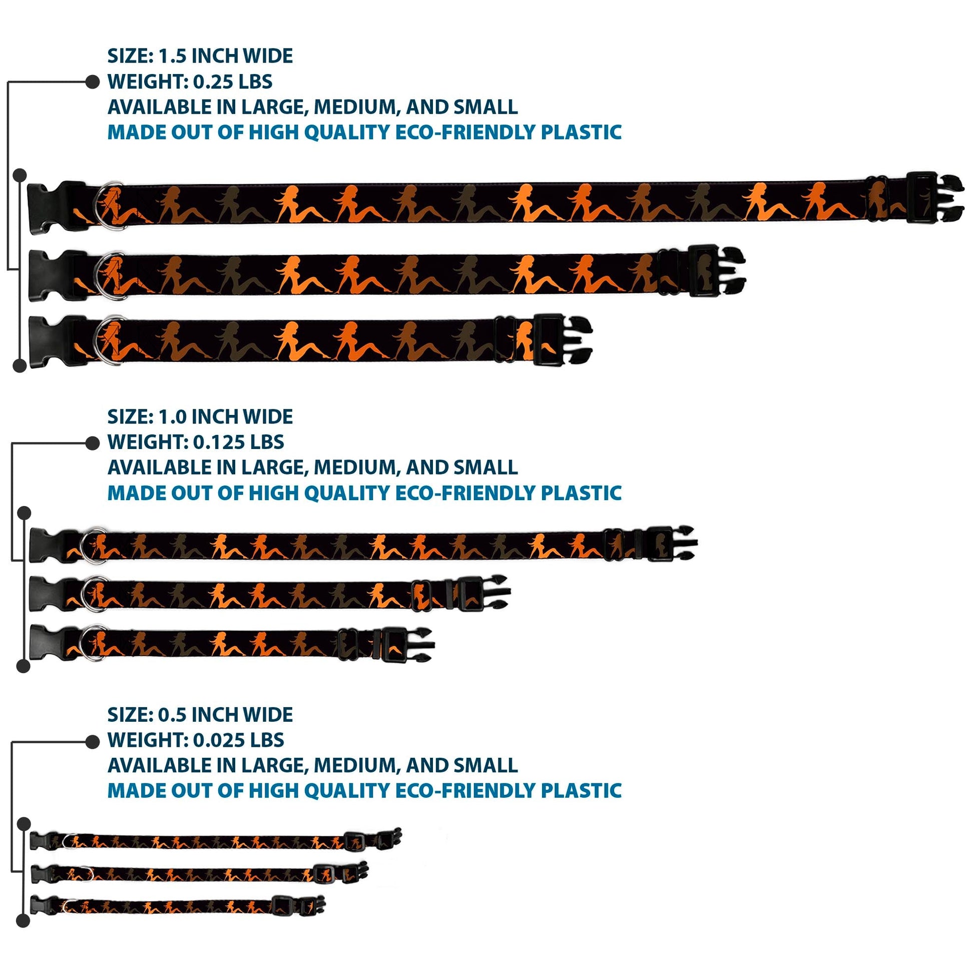 Plastic Clip Collar - Mud Flap Girl Repeat Black/Orange Fade - Premium Dog Collars - Buckle - Down