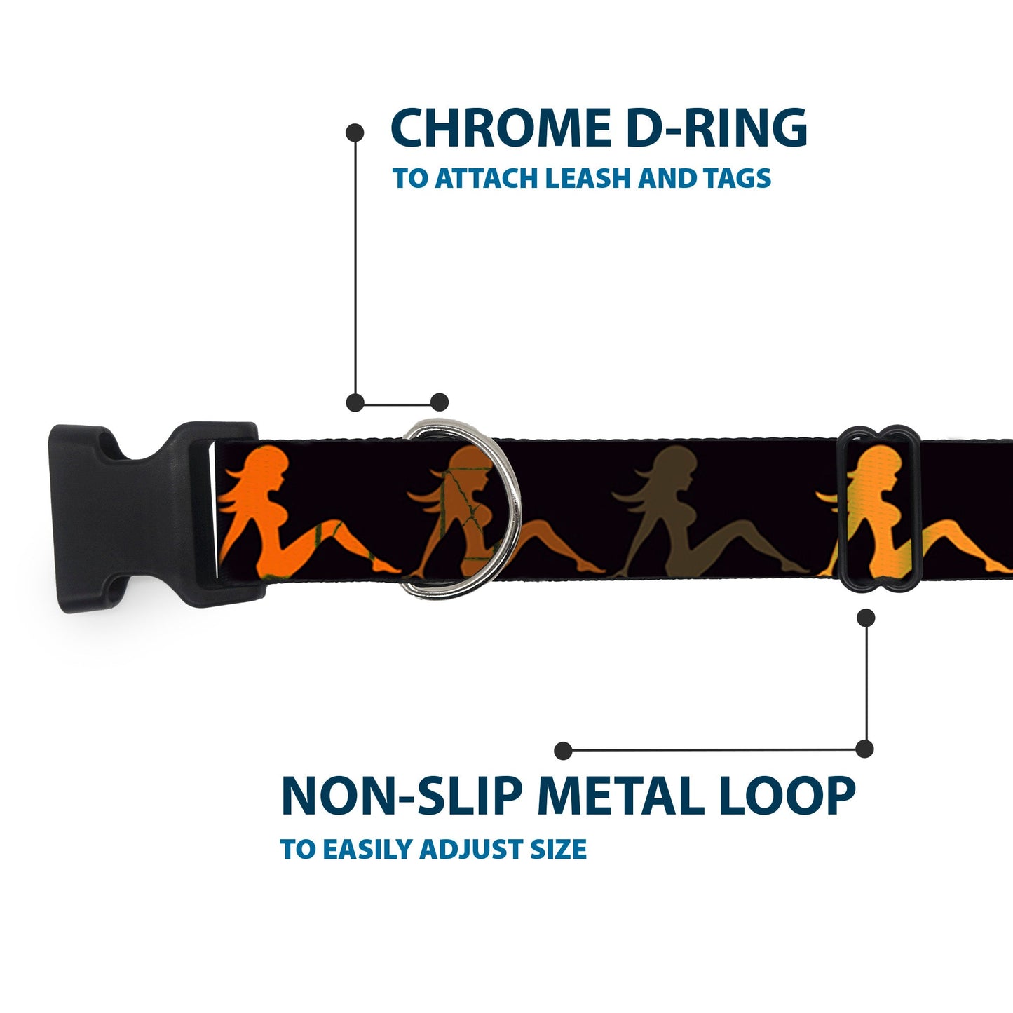 Plastic Clip Collar - Mud Flap Girl Repeat Black/Orange Fade - Premium Dog Collars - Buckle - Down
