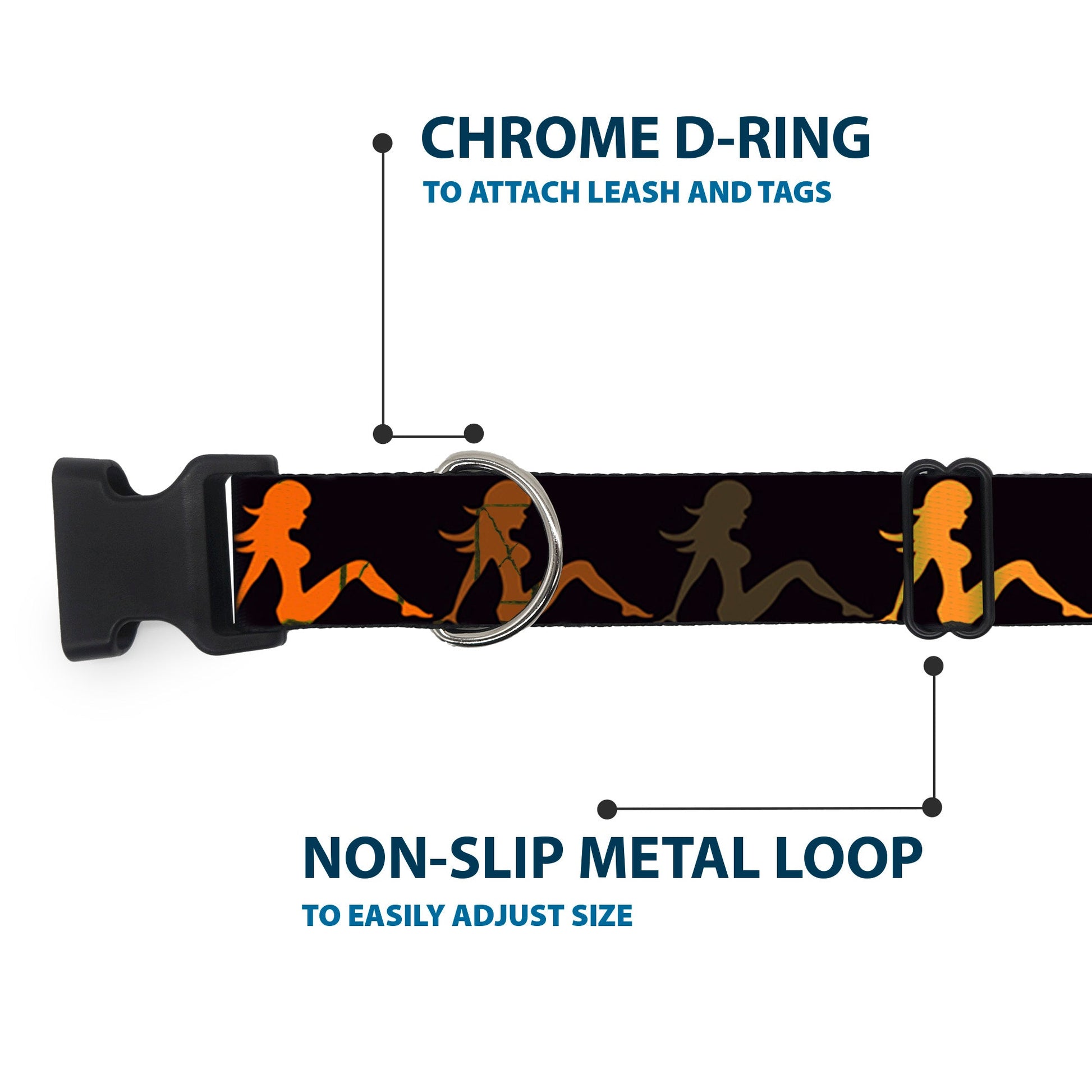 Plastic Clip Collar - Mud Flap Girl Repeat Black/Orange Fade - Premium Dog Collars - Buckle - Down