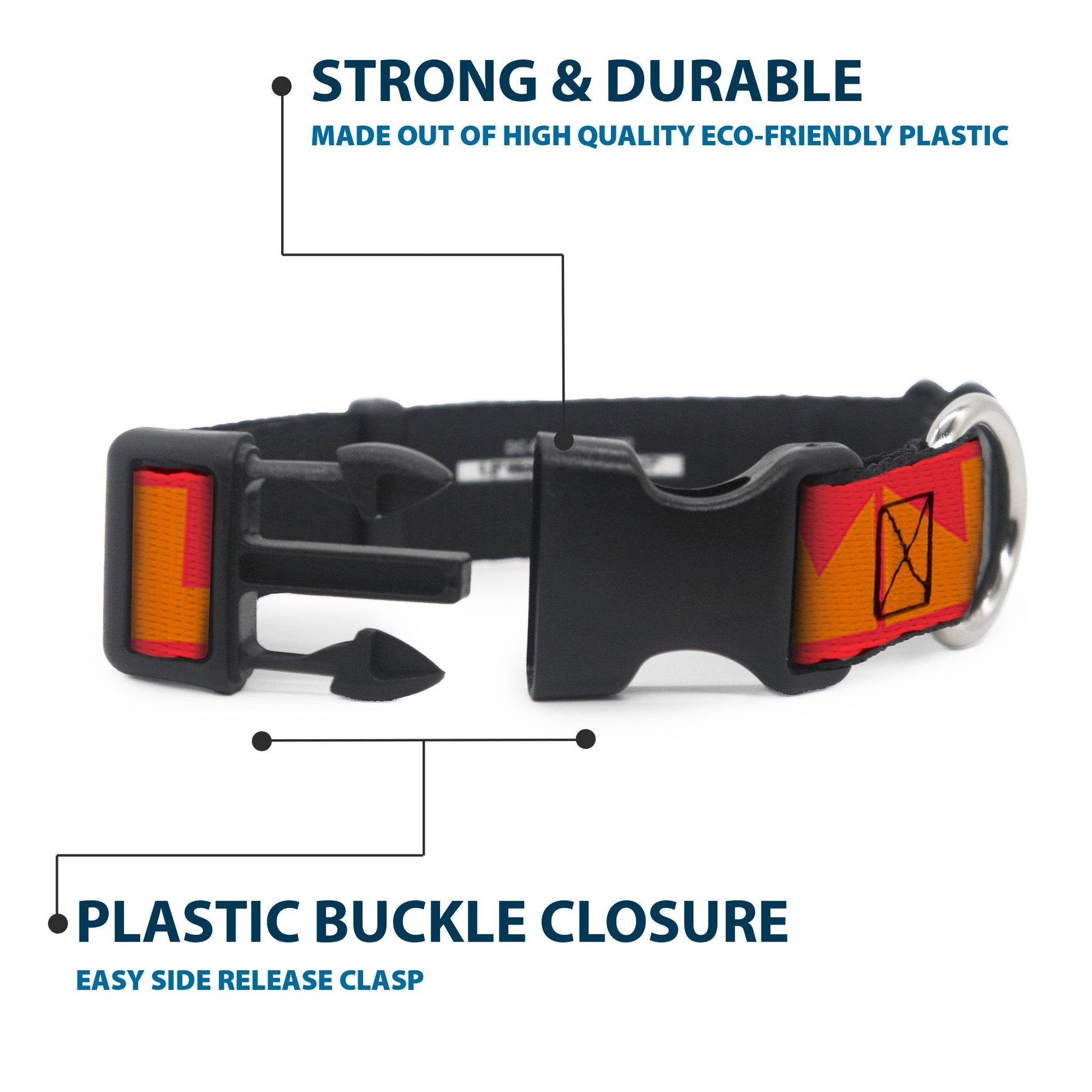 Plastic Clip Collar - BUCKLE - DOWN Shapes Red/Orange - Premium Dog Collars - Buckle - Down