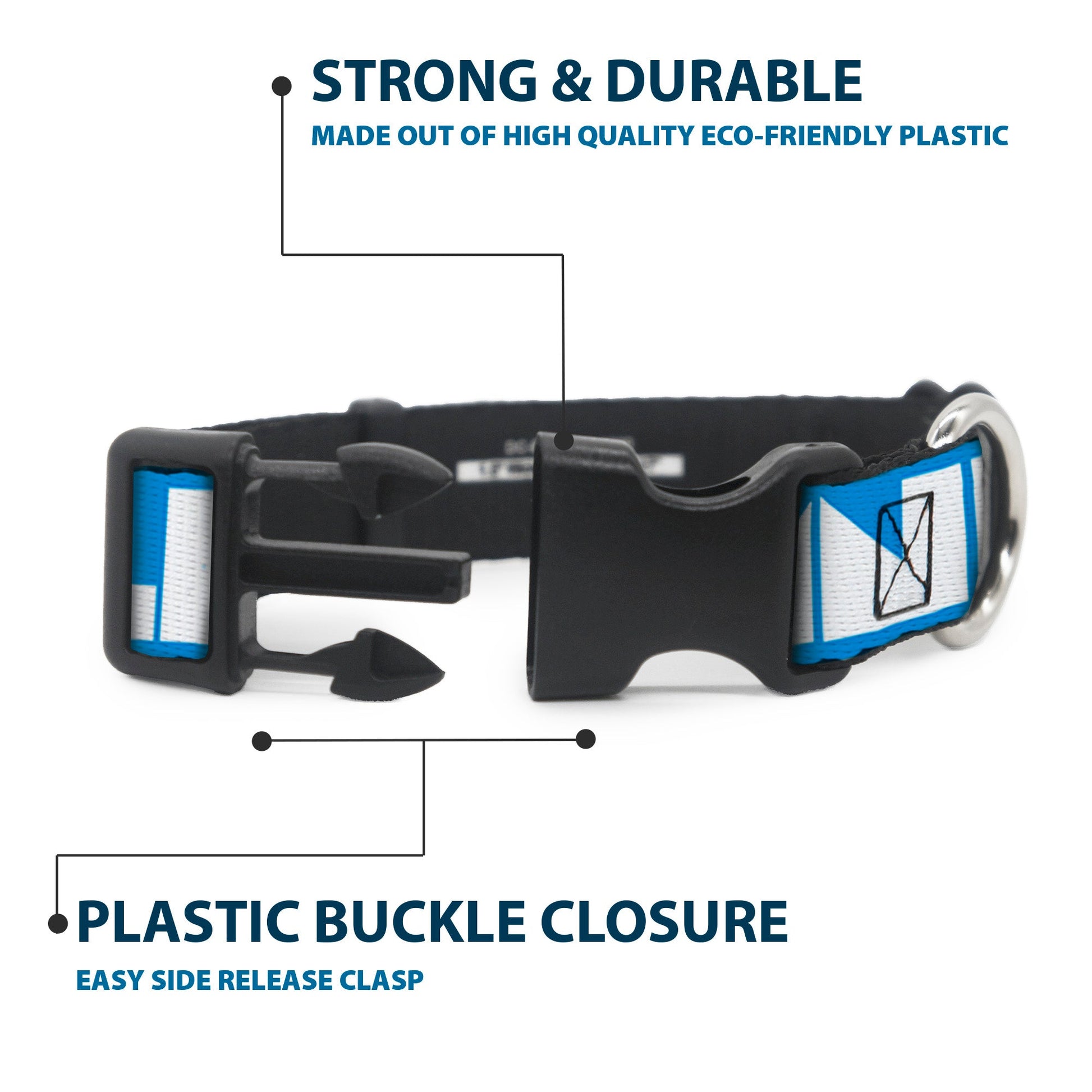 Plastic Clip Collar - BUCKLE - DOWN Shapes Turquoise/White - Premium Dog Collars - Buckle - Down