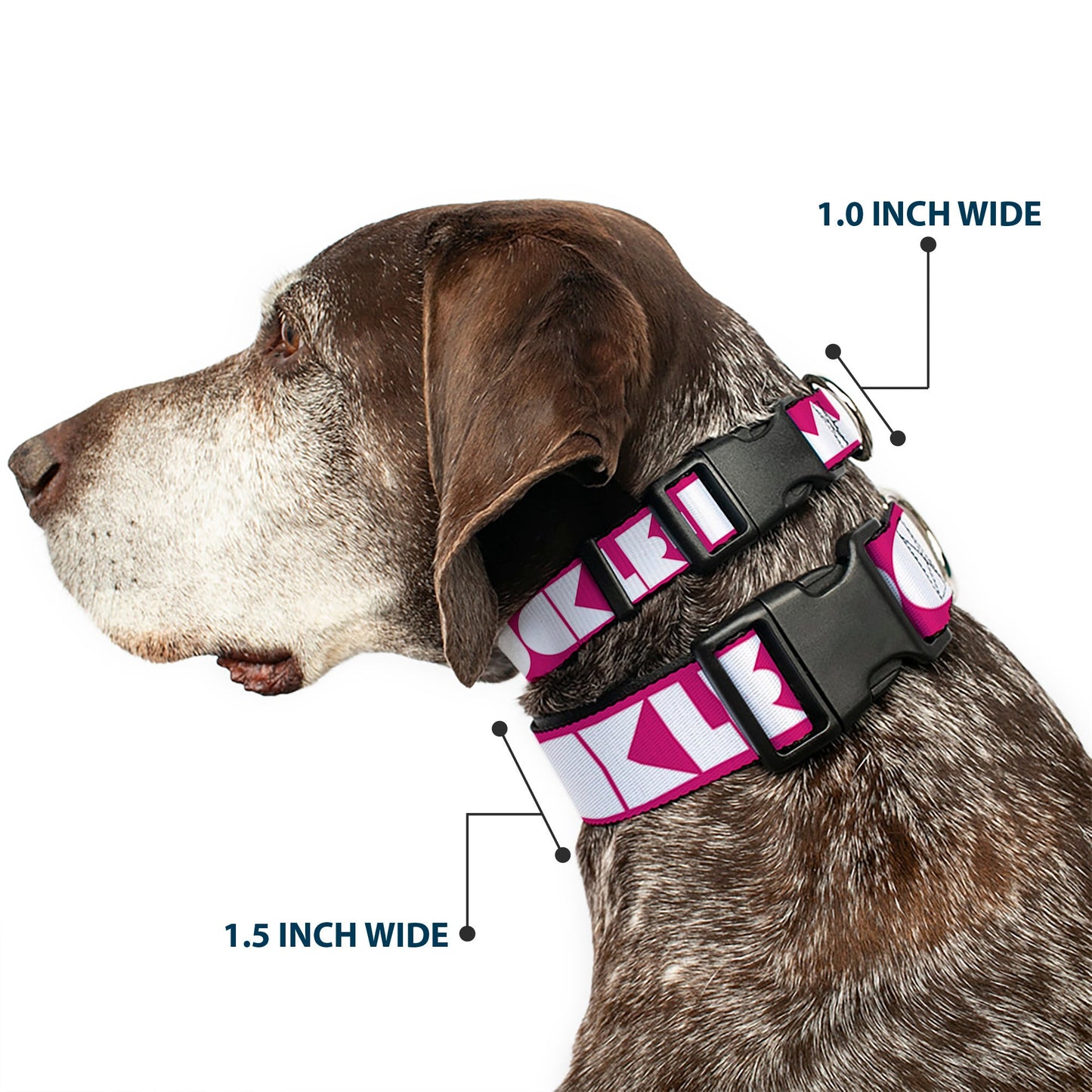 Plastic Clip Collar - BUCKLE - DOWN Shapes Hot Pink/White - Premium Dog Collars - Buckle - Down