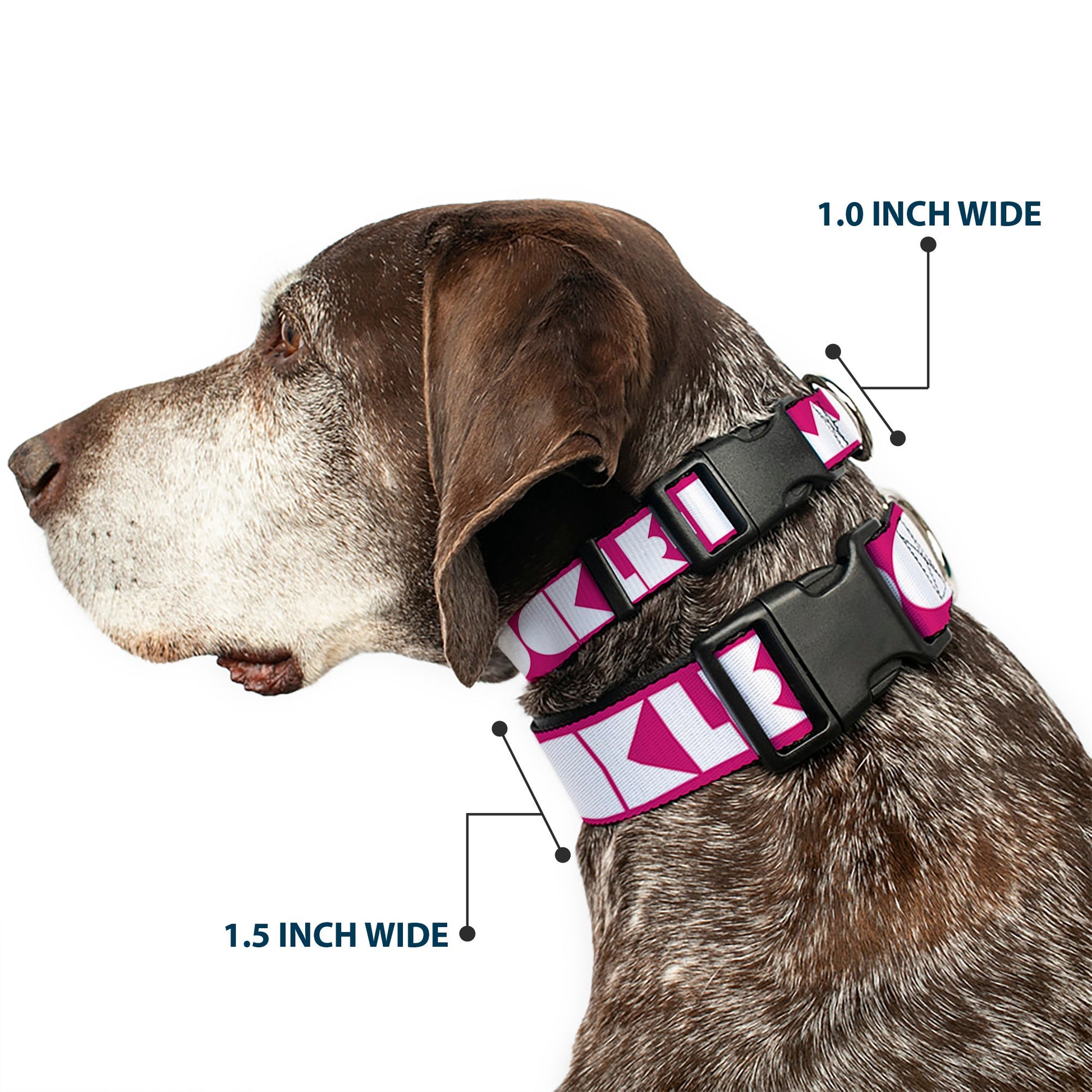 Plastic Clip Collar - BUCKLE - DOWN Shapes Hot Pink/White - Premium Dog Collars - Buckle - Down