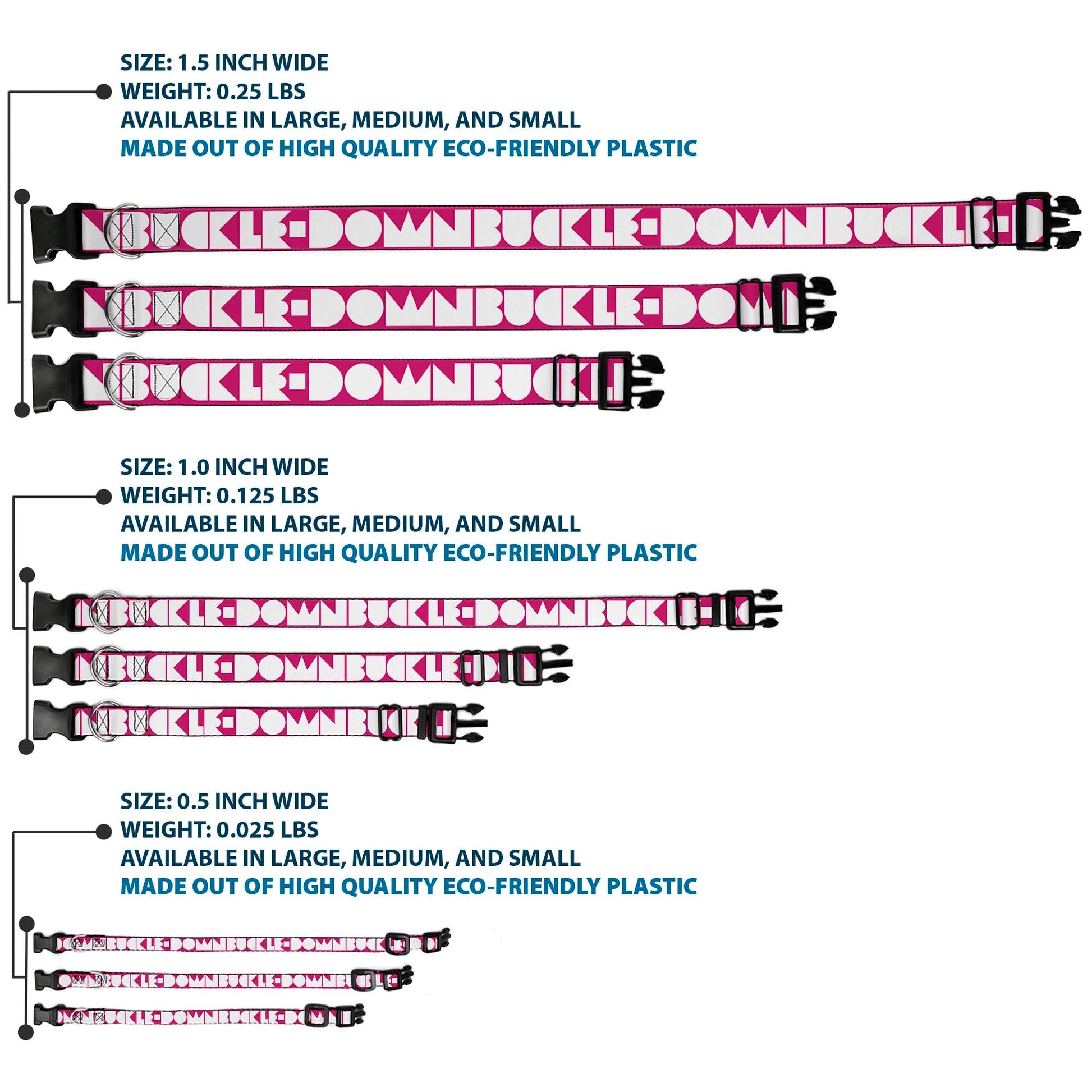 Plastic Clip Collar - BUCKLE - DOWN Shapes Hot Pink/White - Premium Dog Collars - Buckle - Down