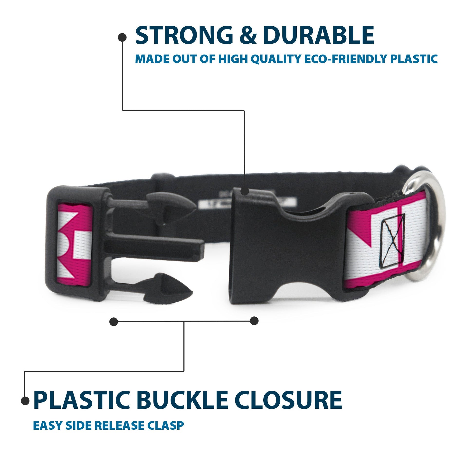 Plastic Clip Collar - BUCKLE - DOWN Shapes Hot Pink/White - Premium Dog Collars - Buckle - Down