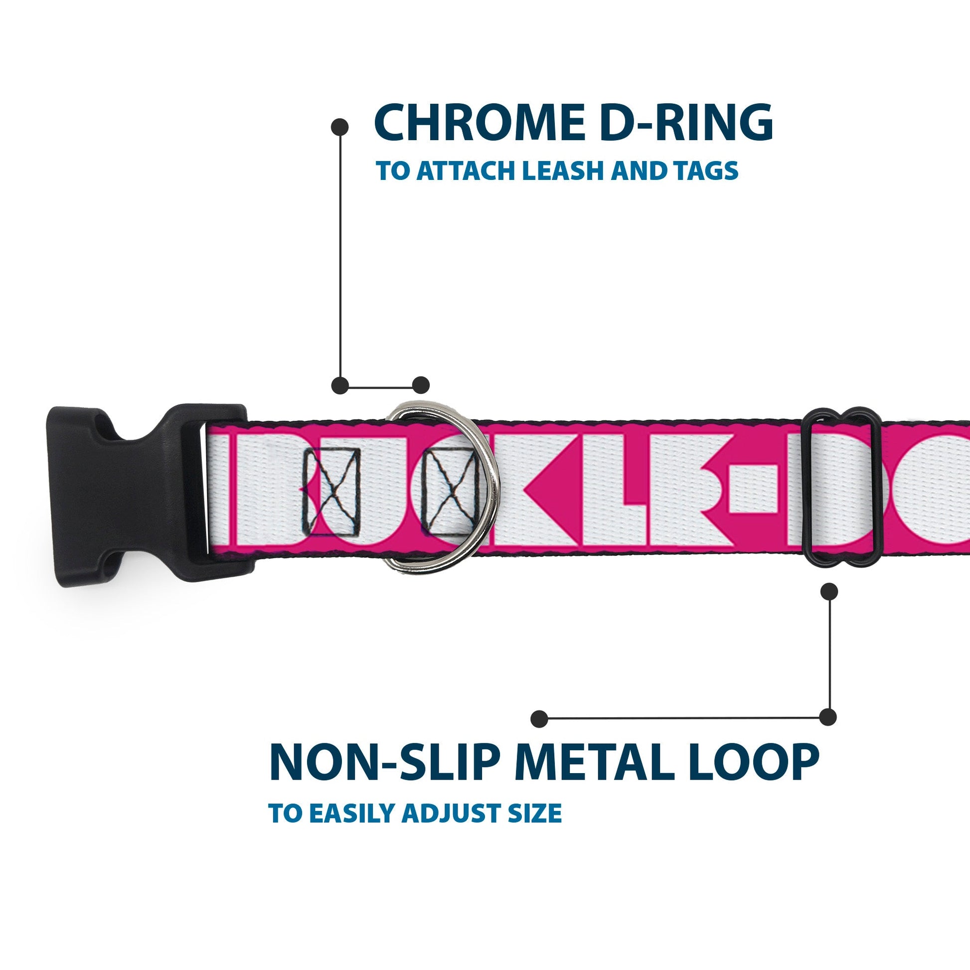 Plastic Clip Collar - BUCKLE - DOWN Shapes Hot Pink/White - Premium Dog Collars - Buckle - Down