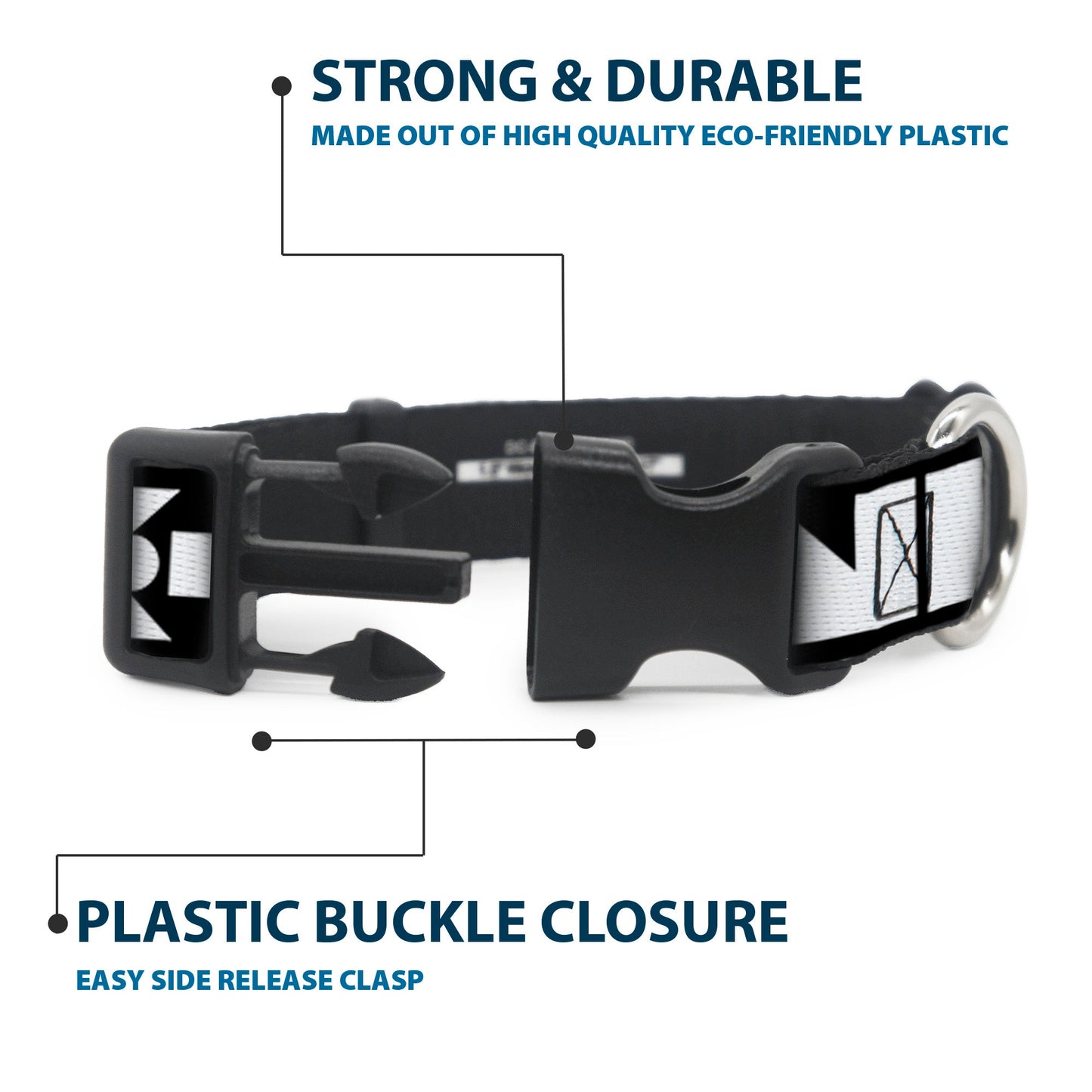 Plastic Clip Collar - BUCKLE - DOWN Shapes Black/White - Premium Dog Collars - Buckle - Down