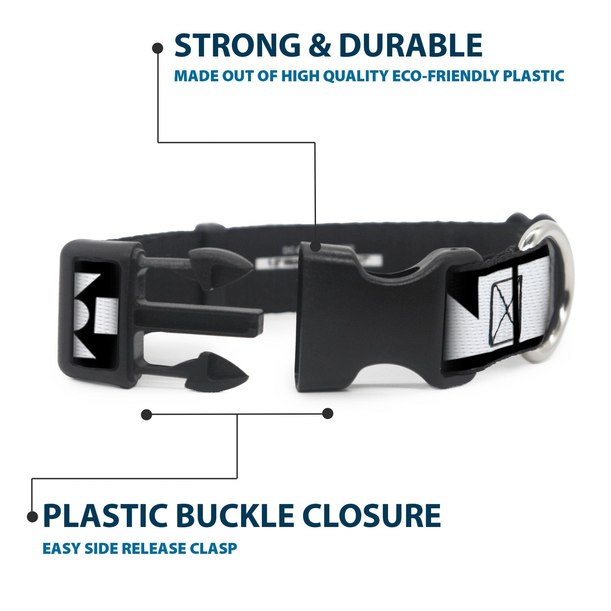 Plastic Clip Collar - BUCKLE - DOWN Shapes Black/White - Premium Dog Collars - Buckle - Down