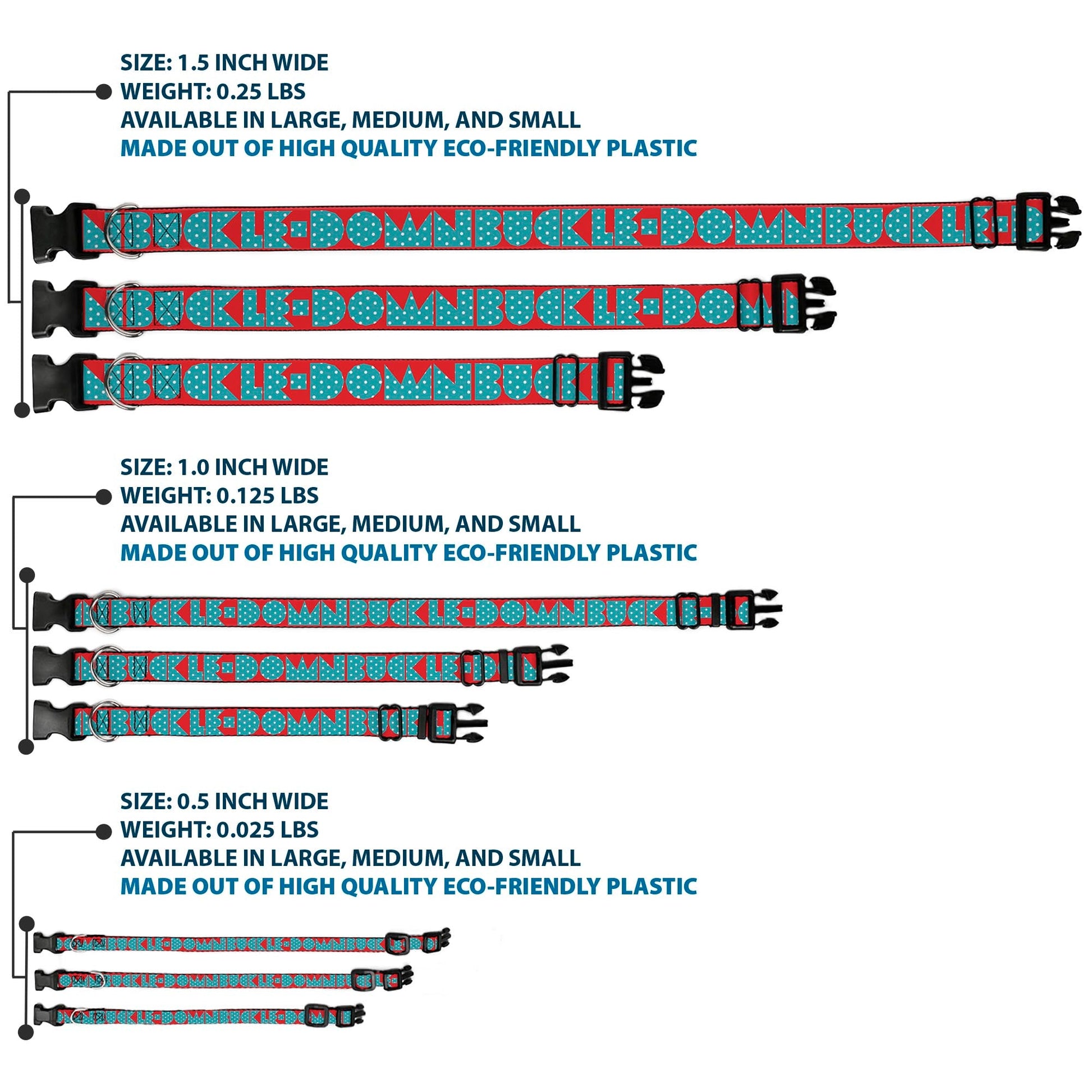 Plastic Clip Collar - BUCKLE - DOWN Shapes Red/Dot Turquoise/White - Premium Dog Collars - Buckle - Down