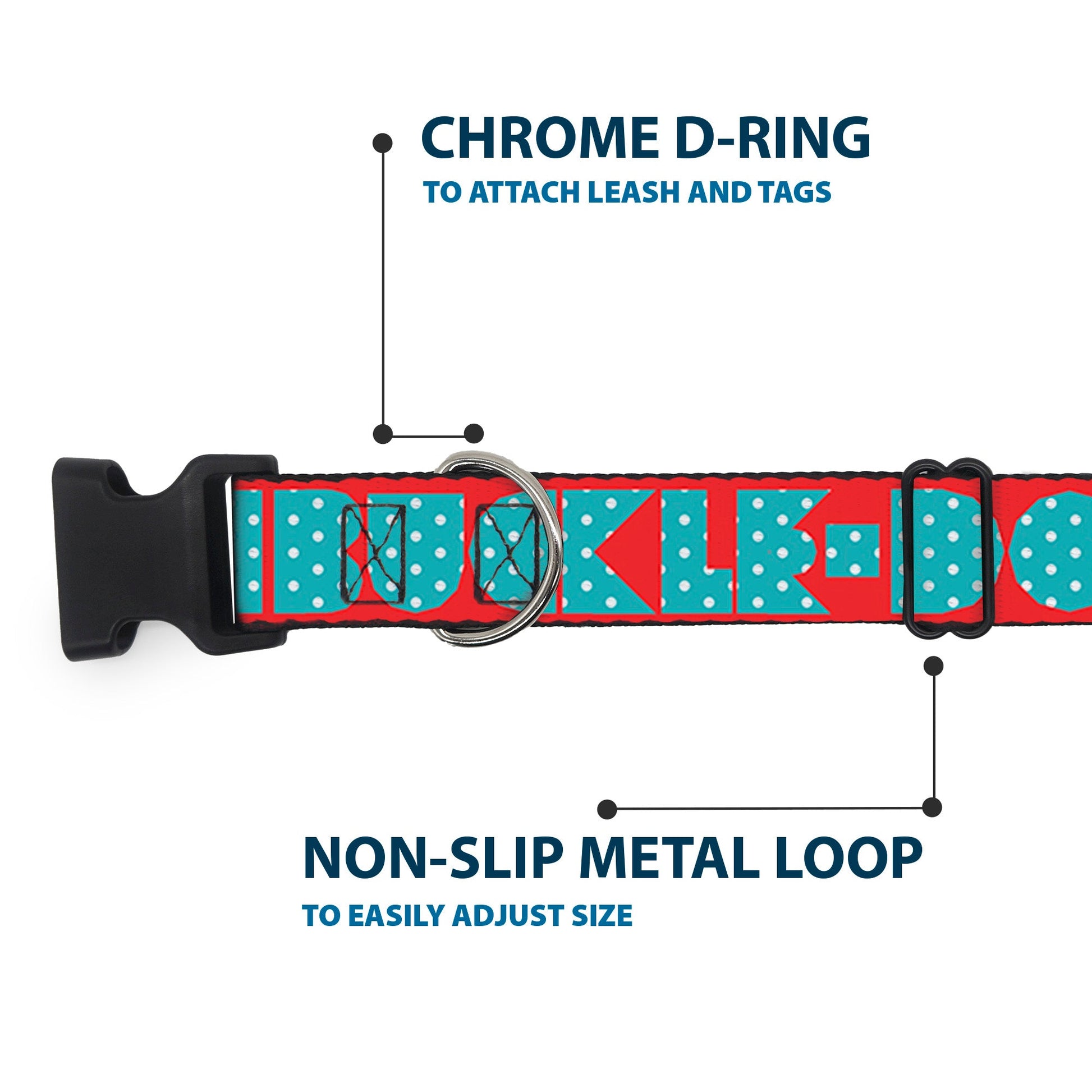Plastic Clip Collar - BUCKLE - DOWN Shapes Red/Dot Turquoise/White - Premium Dog Collars - Buckle - Down