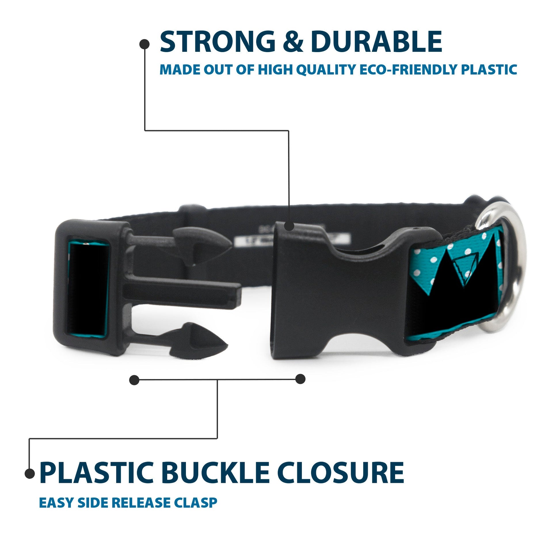 Plastic Clip Collar - BUCKLE - DOWN Shapes Dot Turquoise/White/Black - Premium Dog Collars - Buckle - Down