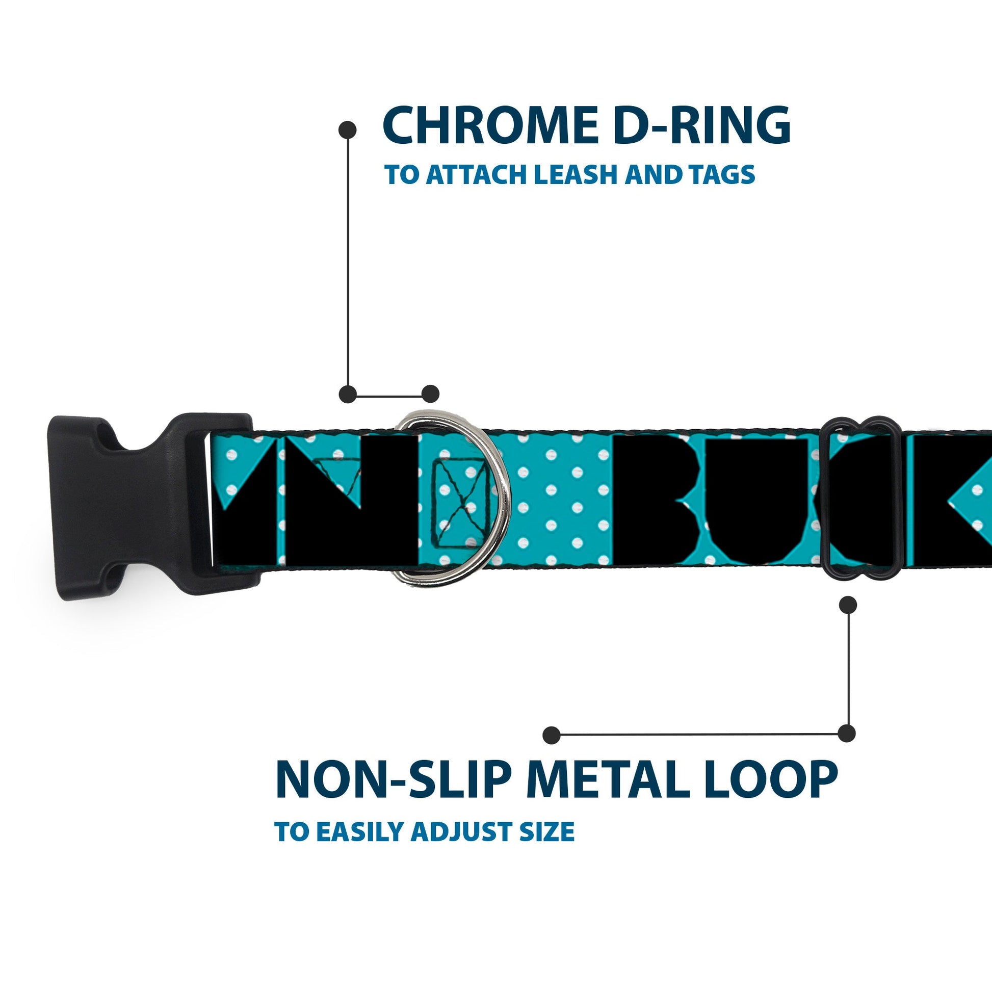 Plastic Clip Collar - BUCKLE - DOWN Shapes Dot Turquoise/White/Black - Premium Dog Collars - Buckle - Down