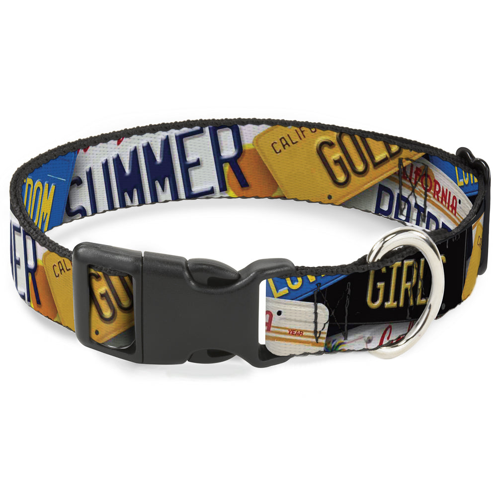 Plastic Clip Collar - Cali License Plates Stacked - Premium Dog Collars - Buckle - Down