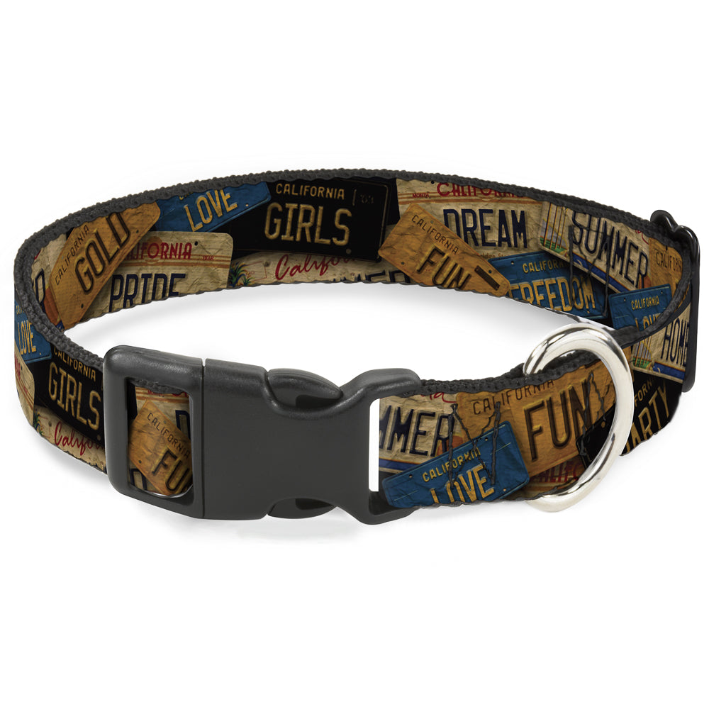 Plastic Clip Collar - Cali License Plates Stacked Vintage - Premium Dog Collars - Buckle - Down