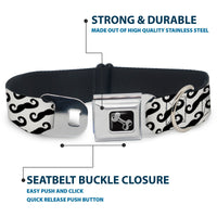 Dog Bone Seatbelt Buckle Collar - Diagonal Handlebar Mustaches White/Black