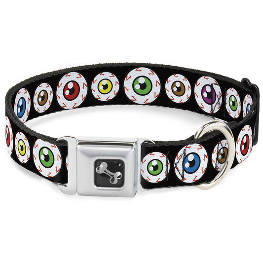 Dog Bone Seatbelt Buckle Collar - Eyeballs Black/Multi Color - Seatbelt Buckle Collars - Buckle - Down