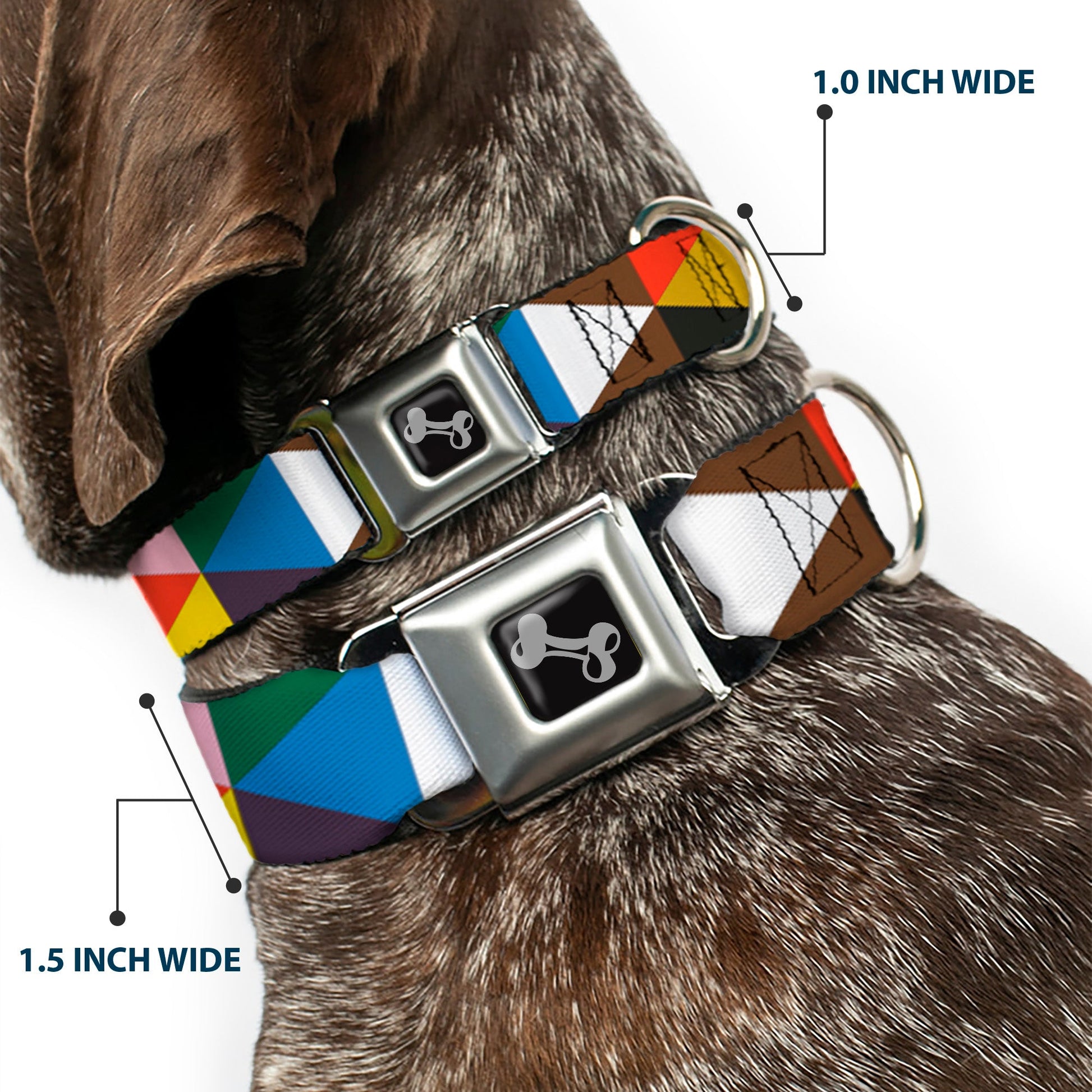 Dog Bone Seatbelt Buckle Collar - Geometric Triangle Blocks Multi Color - Seatbelt Buckle Collars - Buckle - Down