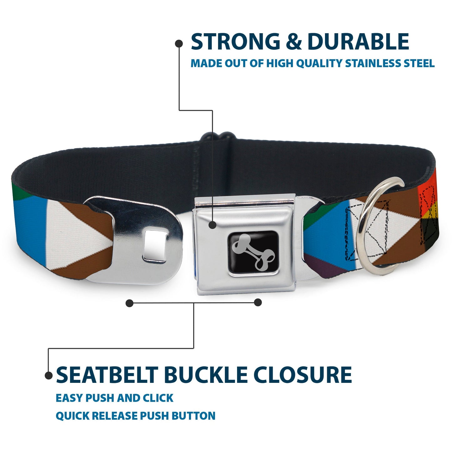 Dog Bone Seatbelt Buckle Collar - Geometric Triangle Blocks Multi Color - Seatbelt Buckle Collars - Buckle - Down