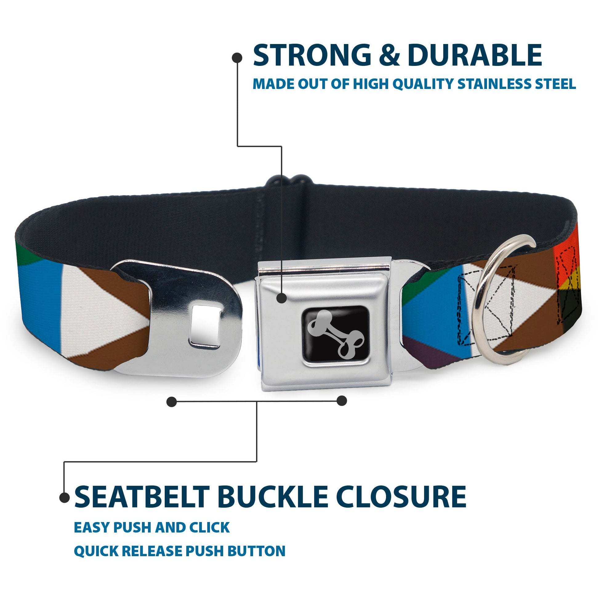 Dog Bone Seatbelt Buckle Collar - Geometric Triangle Blocks Multi Color - Seatbelt Buckle Collars - Buckle - Down